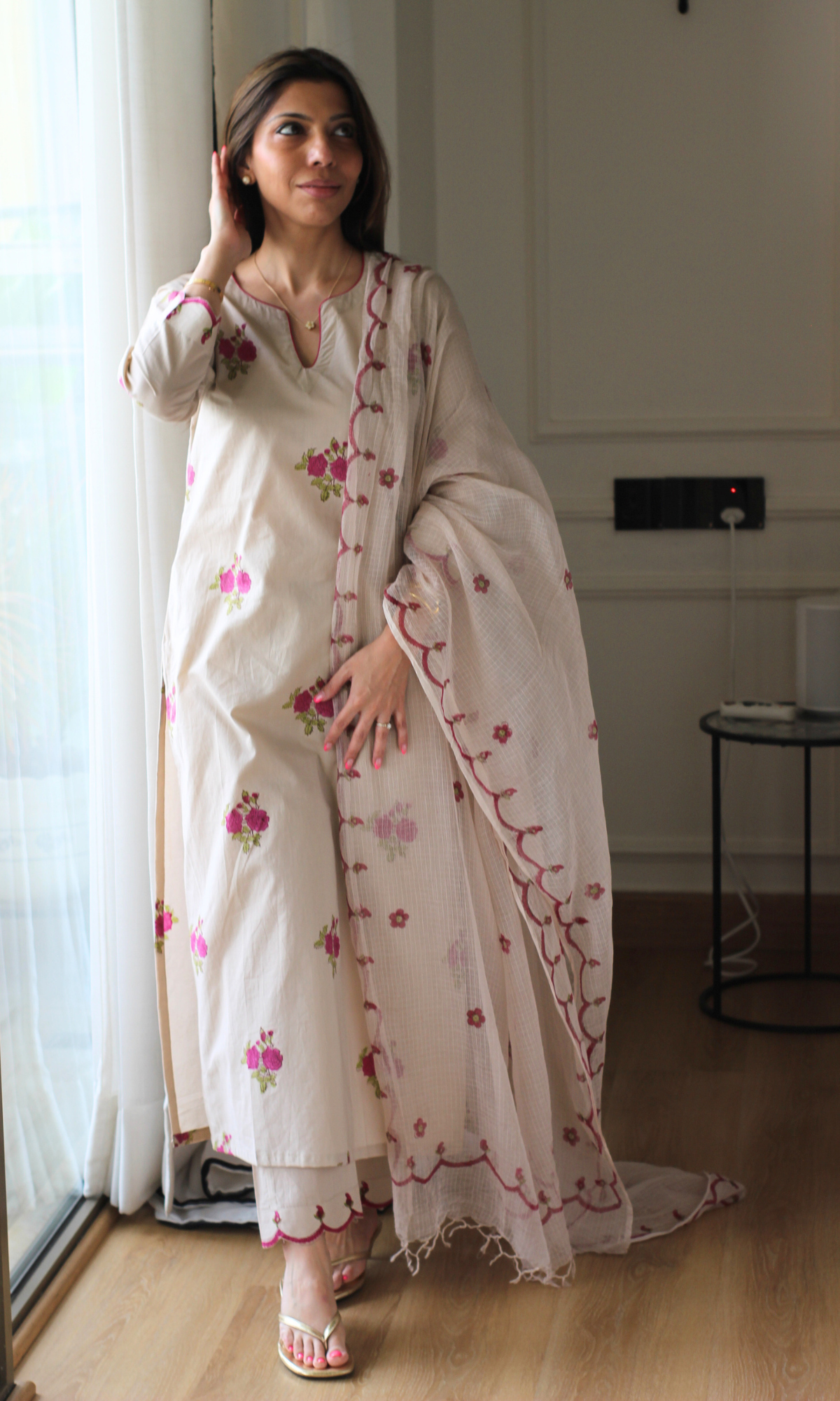 Saira Fascia Handblock Print Kurta, Pant & Kota Doria Handblock Dupatta