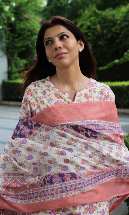 Cotton Monsoon Blush Printed Suit with Cotton Dupatta