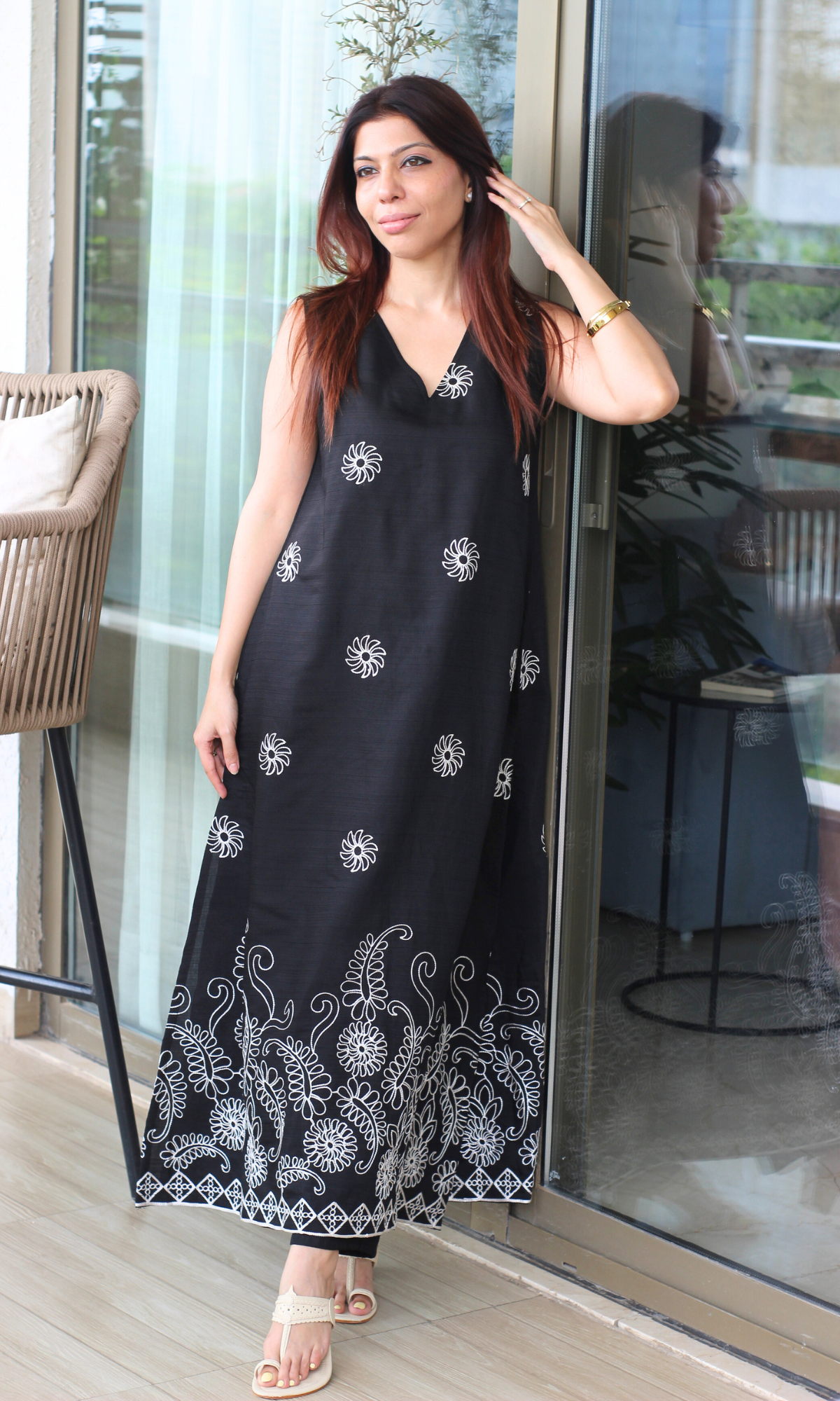 Midnight Fern Embroidered A line Kurta & Pant