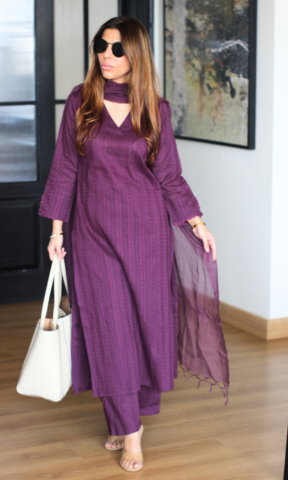 Fig Cotton Dobby Kurta, Pant & Kota Doria Dupatta
