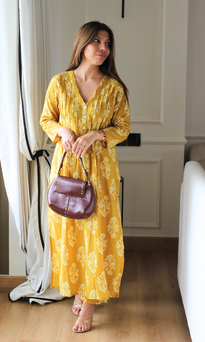 Sunshine Dabu Print Pleated Kurta & Pants