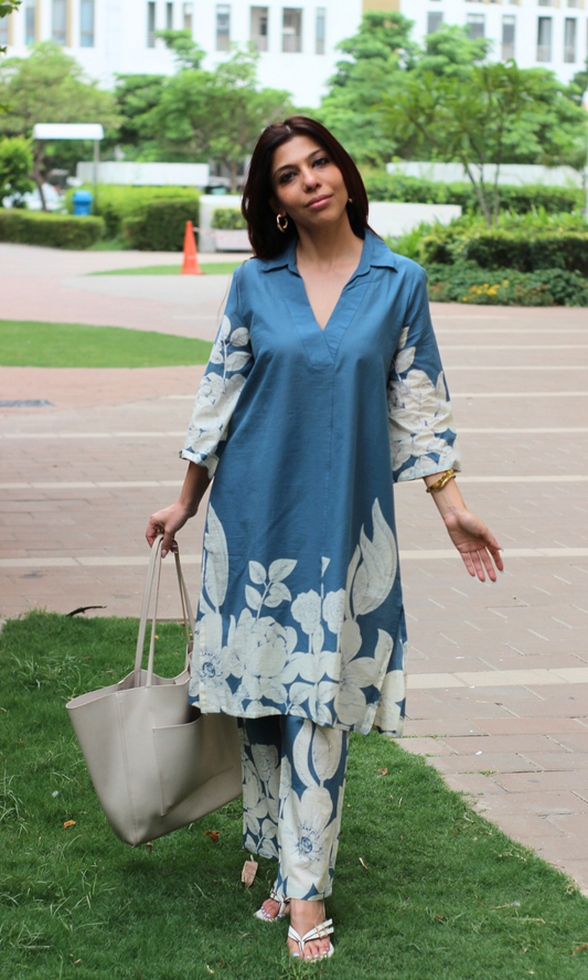 Cotton Blue Mirage Poetry Co-ord