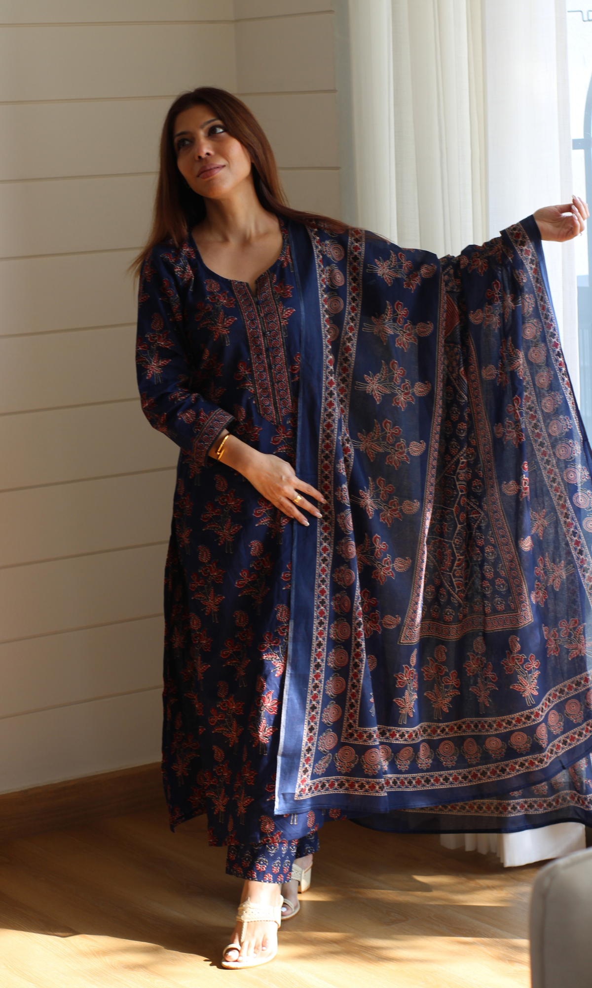 Cotton Neel Rani Ajrakh Print Suit with Cotton Printed Dupatta