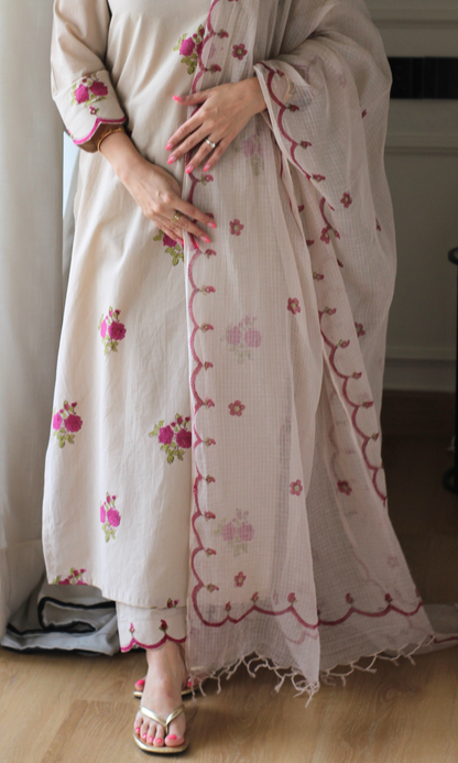 Saira Fascia Handblock Print Kurta, Pant & Kota Doria Handblock Dupatta