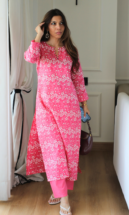 Blush Pink Dabu Print Kurta & Cotton Pants