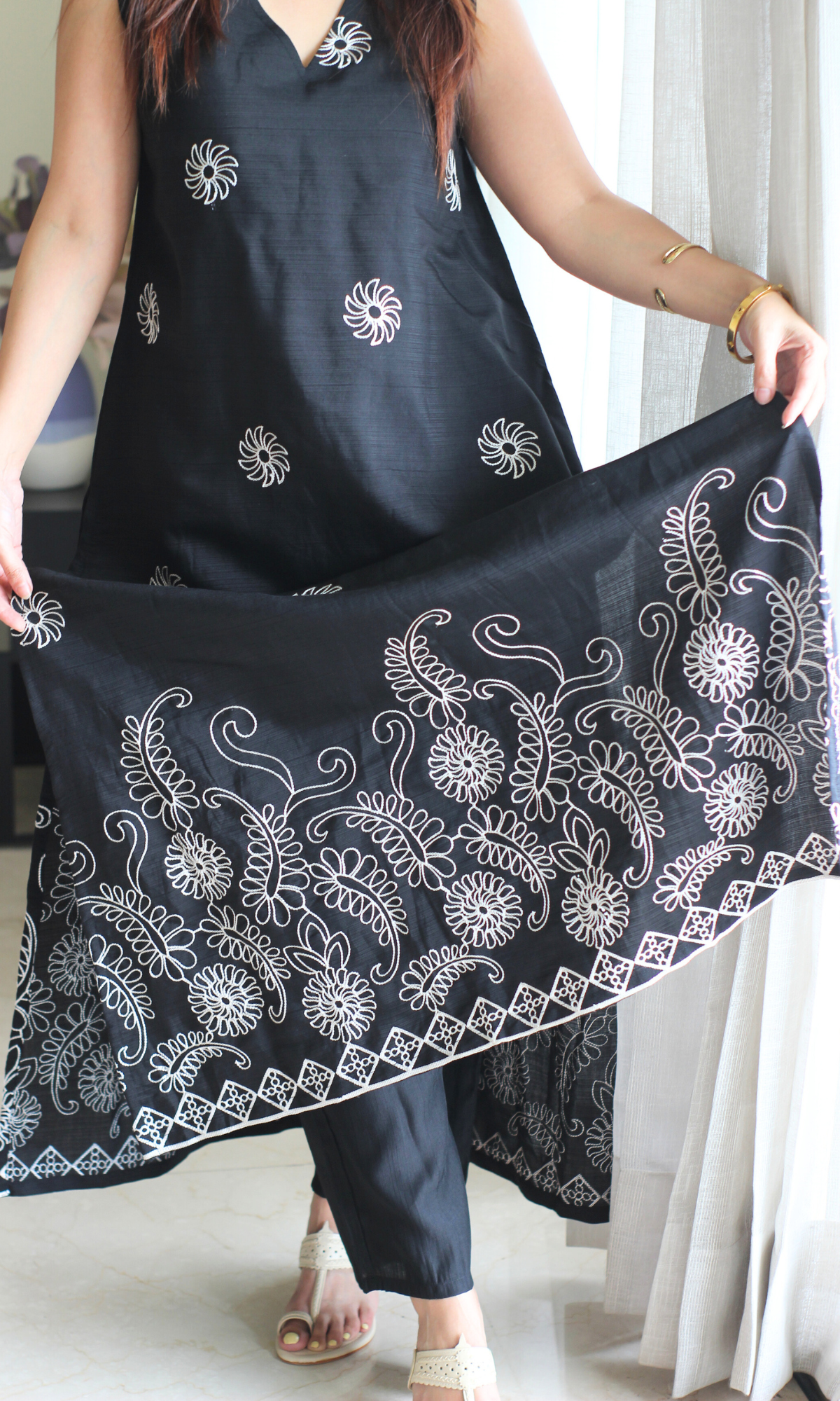 Midnight Fern Embroidered A line Kurta & Pant