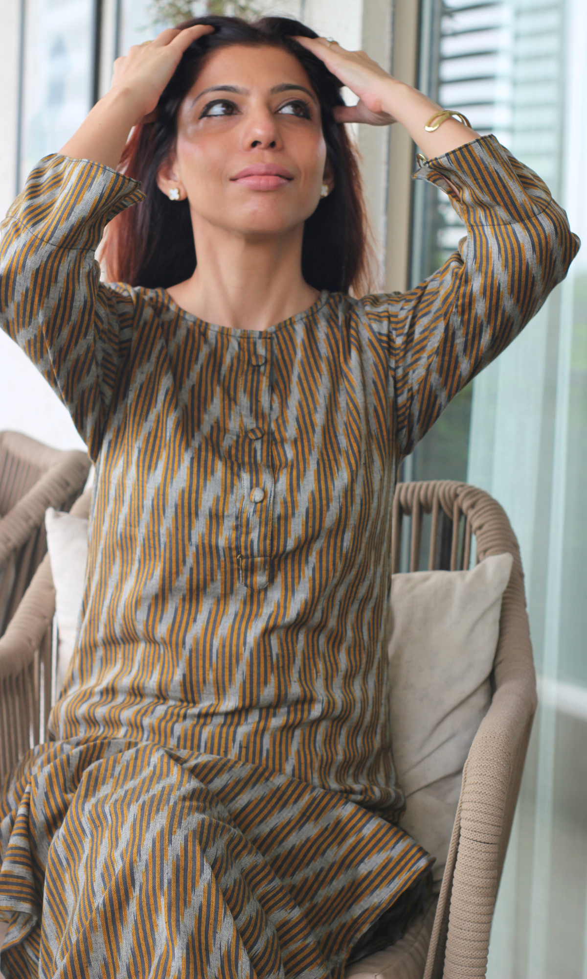 Desert Ikat Buttoned Kurta with Pintuck Pleated Pants