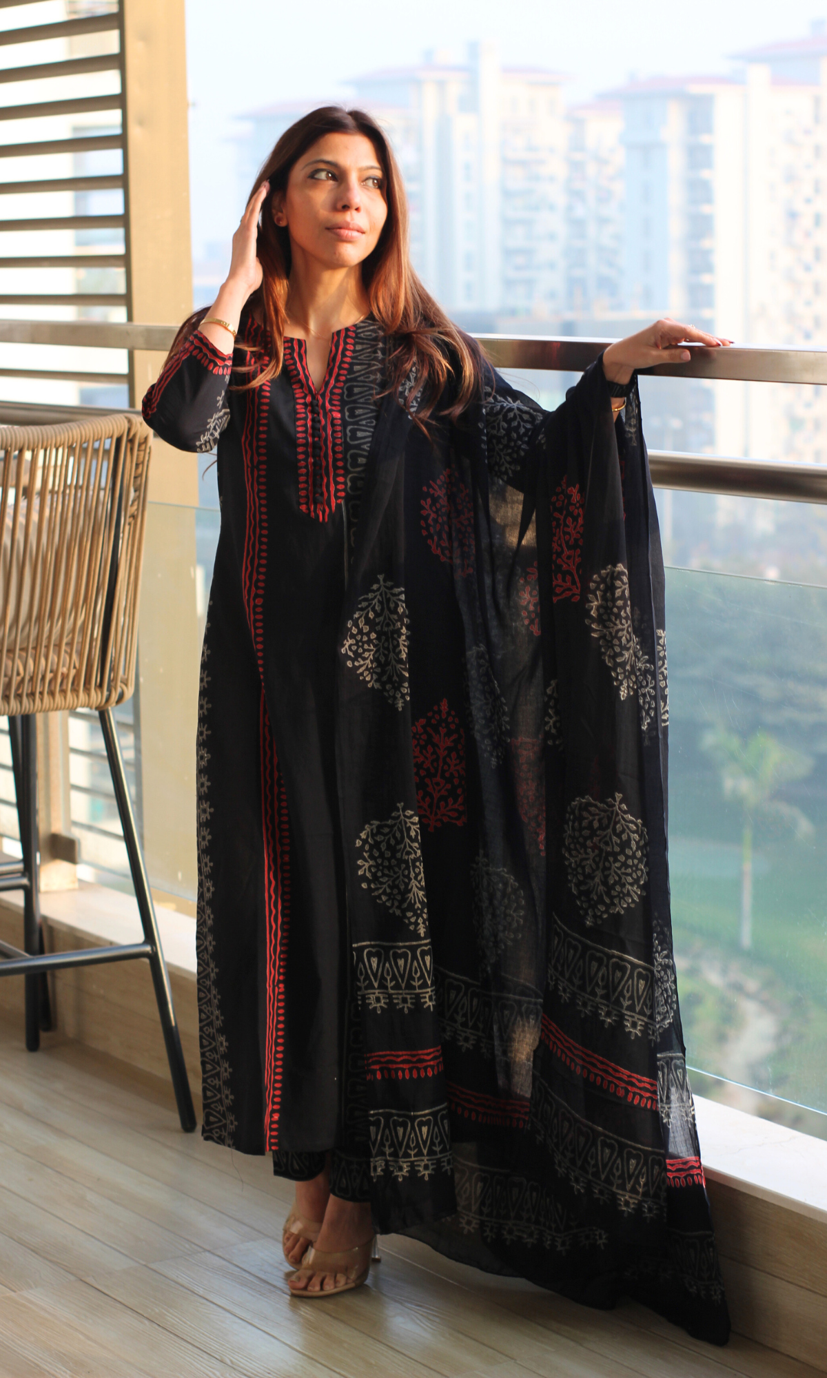 Cotton Kohl Naqsha Handblock Print Kurta, Dupatta & Cotton Pants