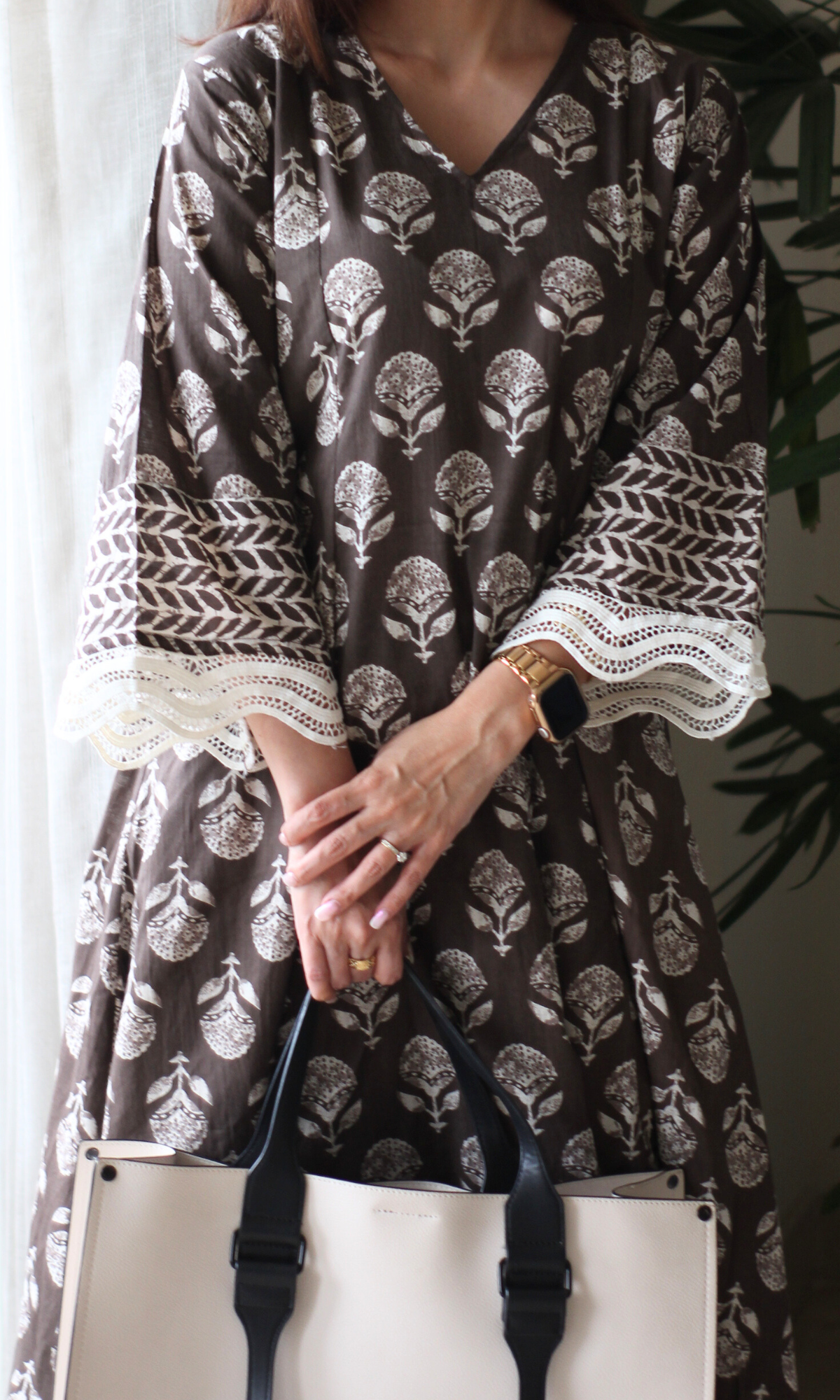 Earthy Brown Dabu High Low Kurta with Palazzo