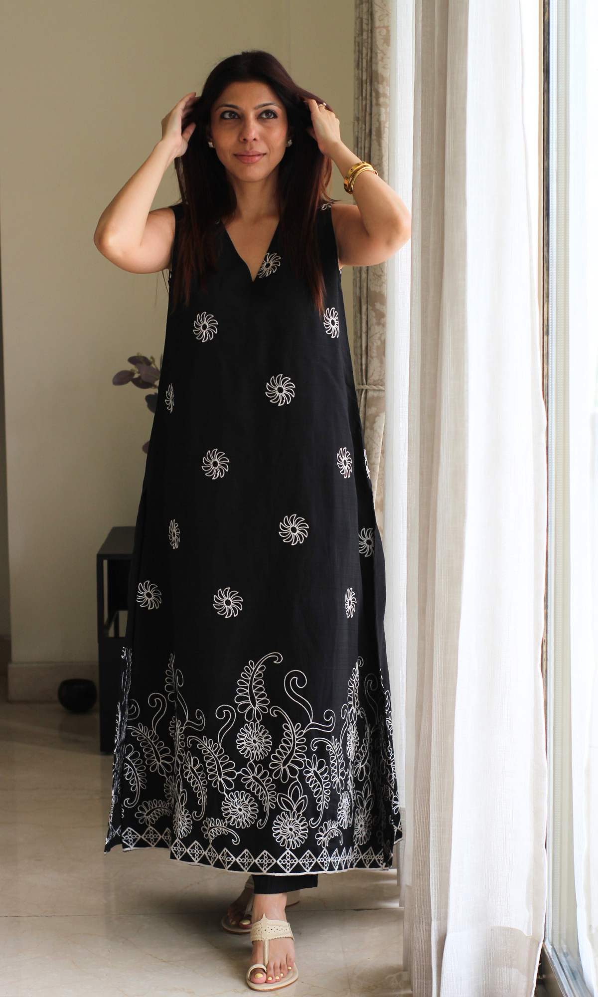 Midnight Fern Embroidered A line Kurta & Pant