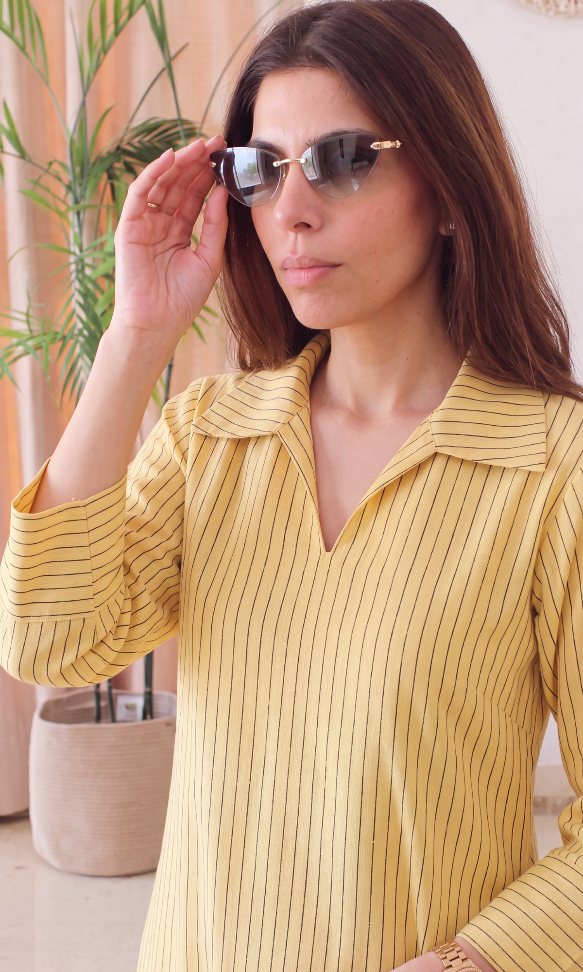 Lemon Cotton Ikat Striped Kurta & Pants