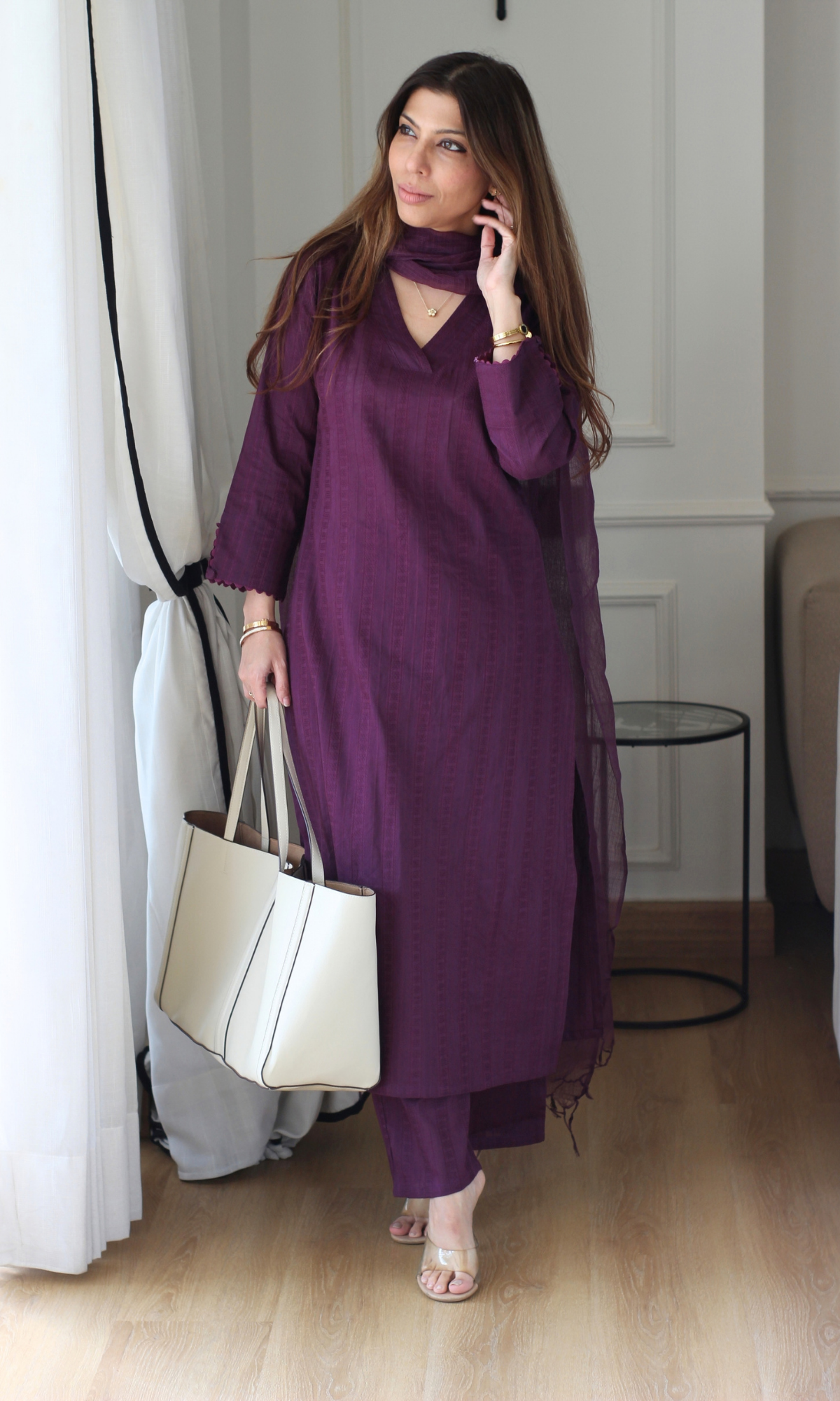 Fig Cotton Dobby Kurta, Pant & Kota Doria Dupatta