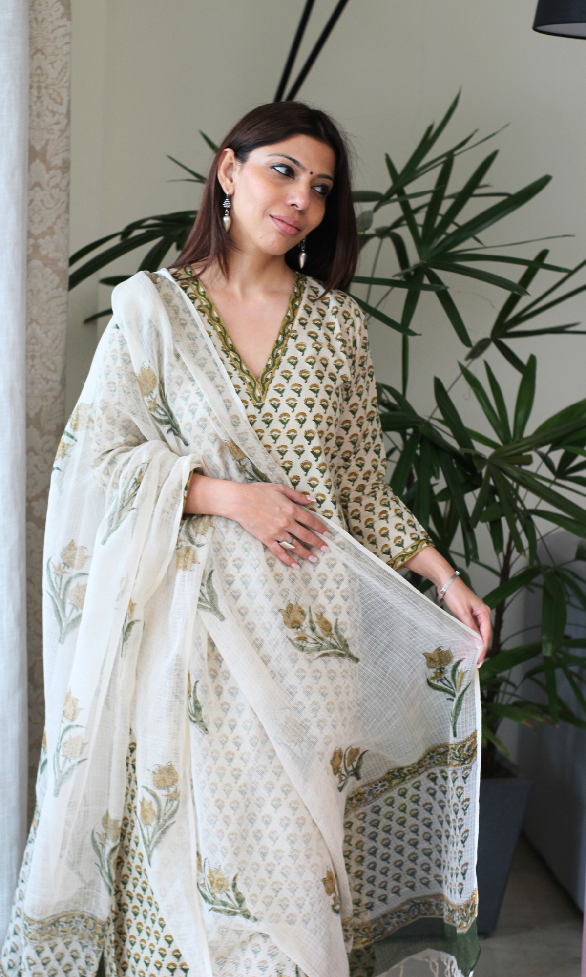 Saira Inaya Handblock Print Kurta, Kota Dupatta & Cotton Pants