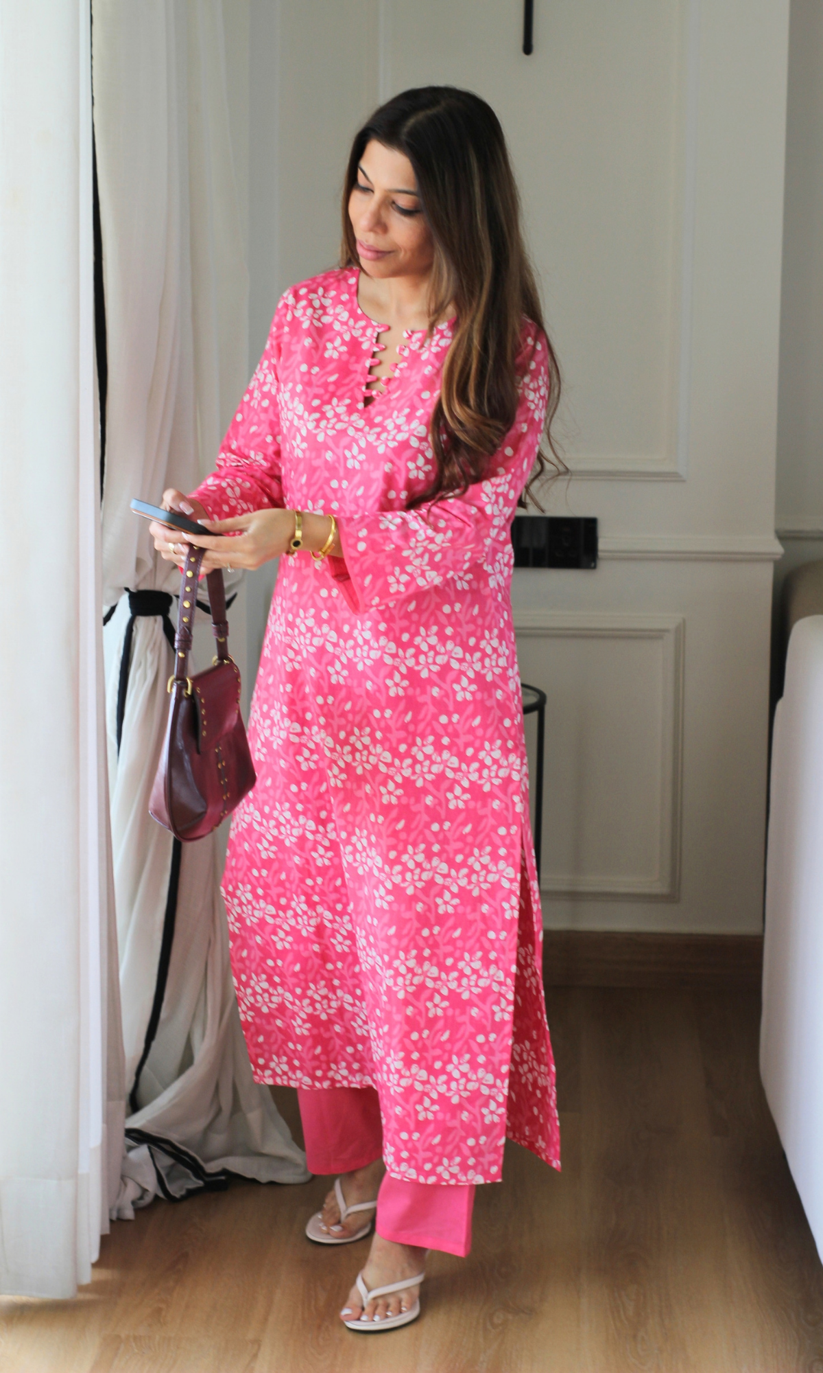 Blush Pink Dabu Print Kurta & Cotton Pants