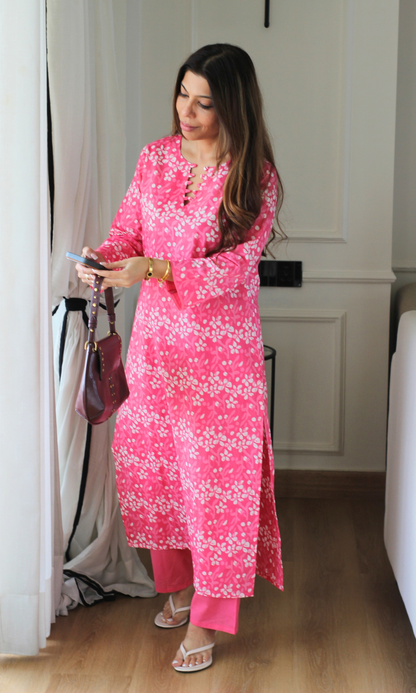 Blush Pink Dabu Print Kurta & Cotton Pants
