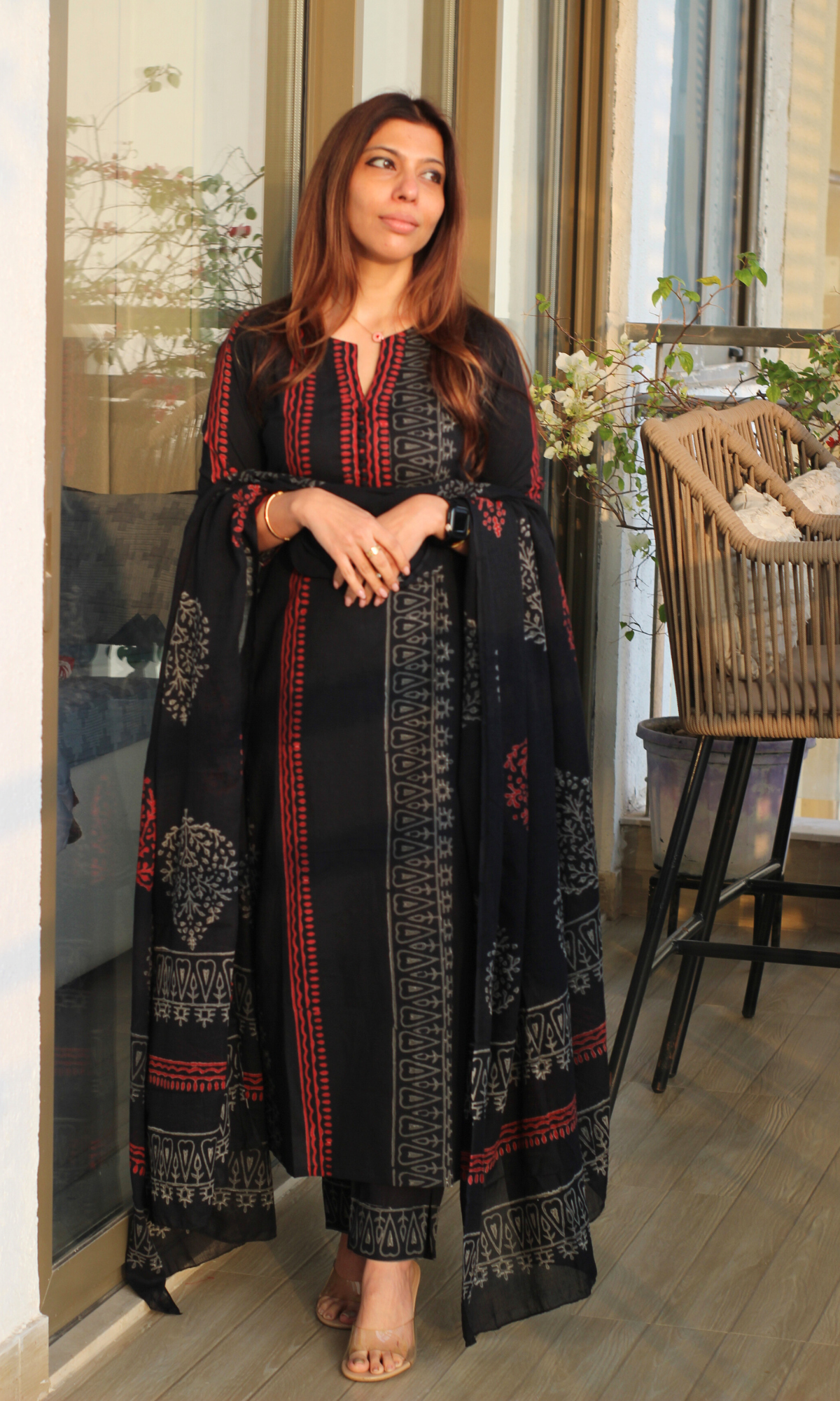 Cotton Kohl Naqsha Handblock Print Kurta, Dupatta & Cotton Pants