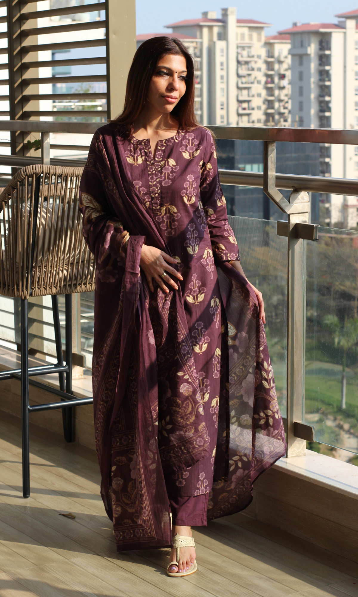 Muted Purple Mughal Gulistan Kurta, Dupatta & Cotton Pants