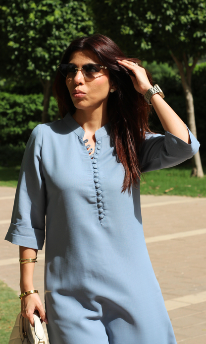 Frosted Blue Collared Buttoned Co-ord