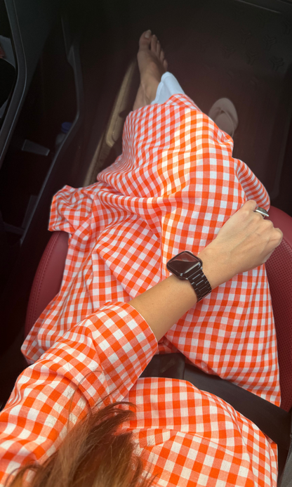 Tangerine Checks Handloom Cotton Kurta & Pants