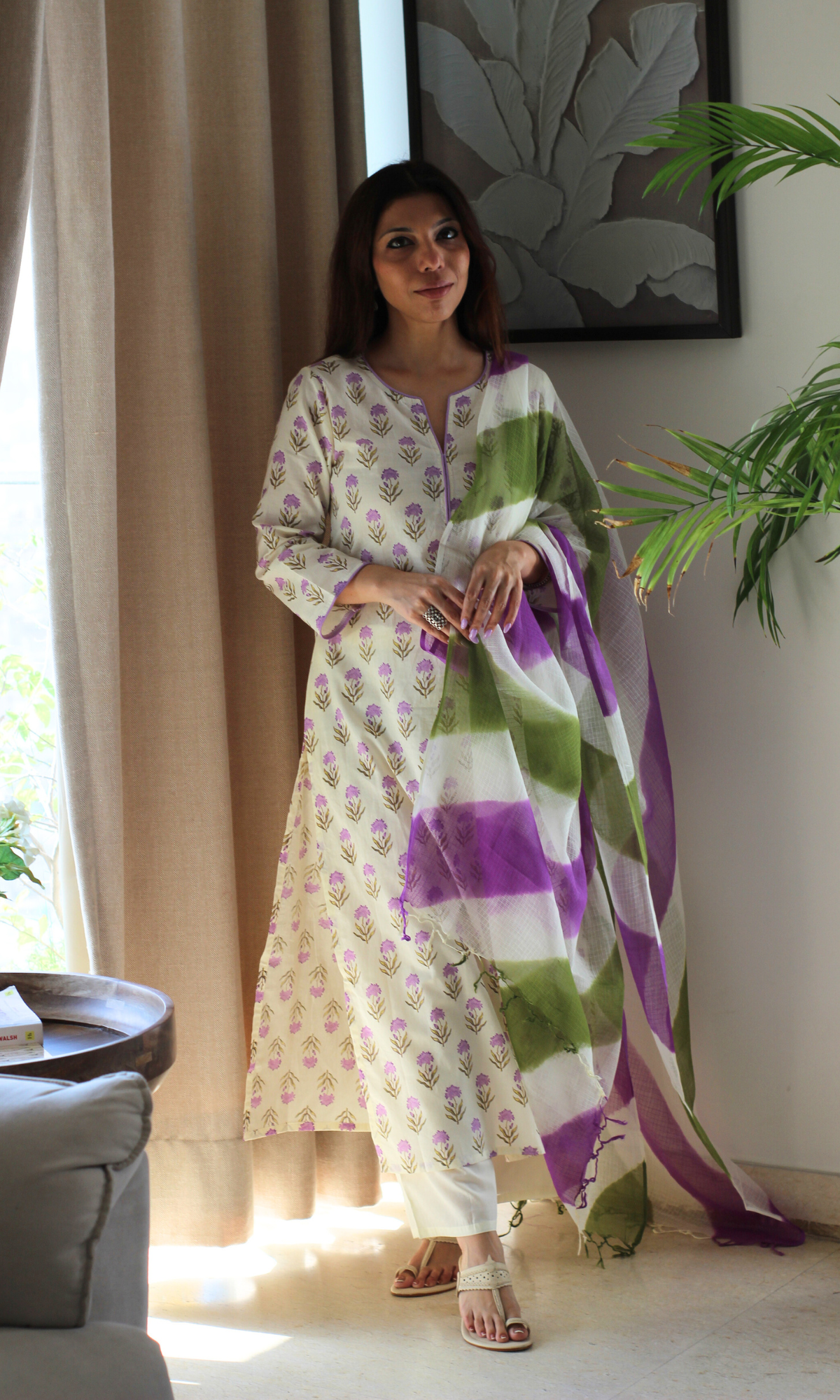 Spring Meadow Printed Kurta , Solid Pants & Lehariya Kota Dupatta