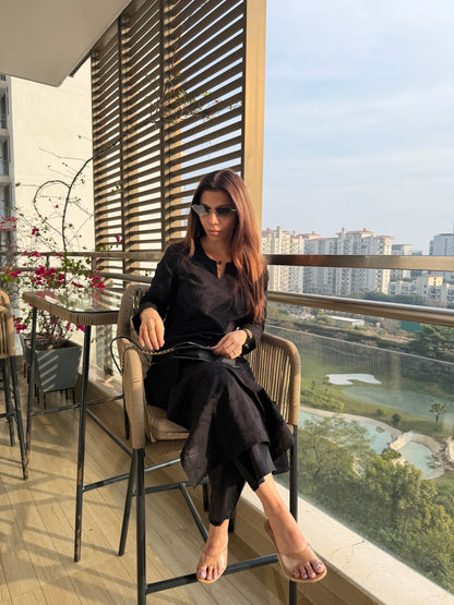 Black Overall Embroidered Kurta & Cotton Pants