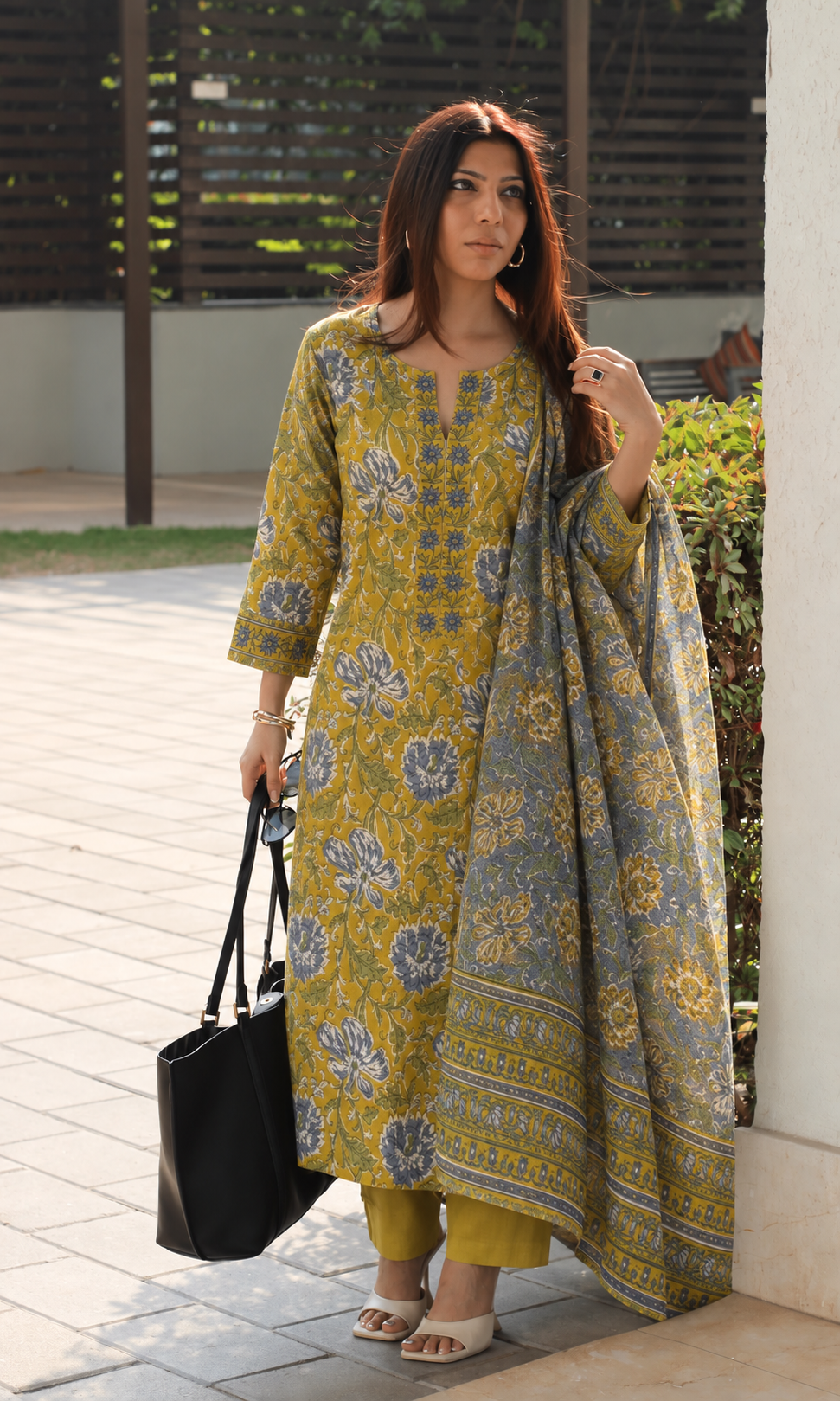 Sarson Bagh Block Print Kurta, Cotton Pants & Kota Doria Dupatta
