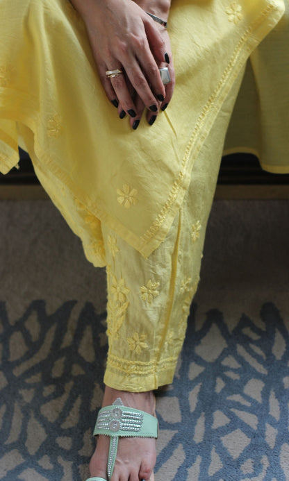 Chanderi Silk Pastel Yellow Handwork Chikankari Coord Set - Baareeki