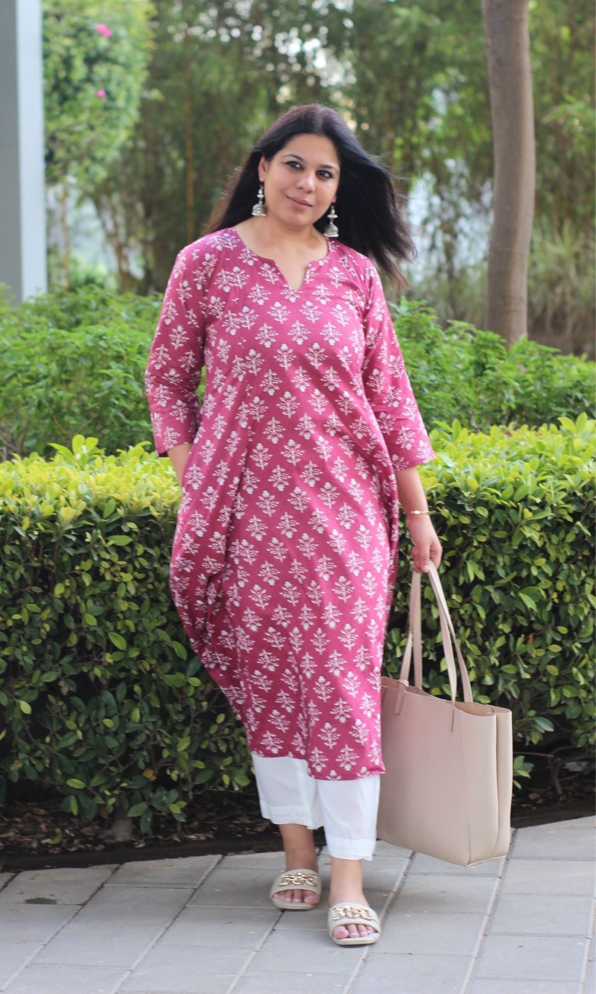 Cotton Berry Block Print Kali Kurta - Baareeki