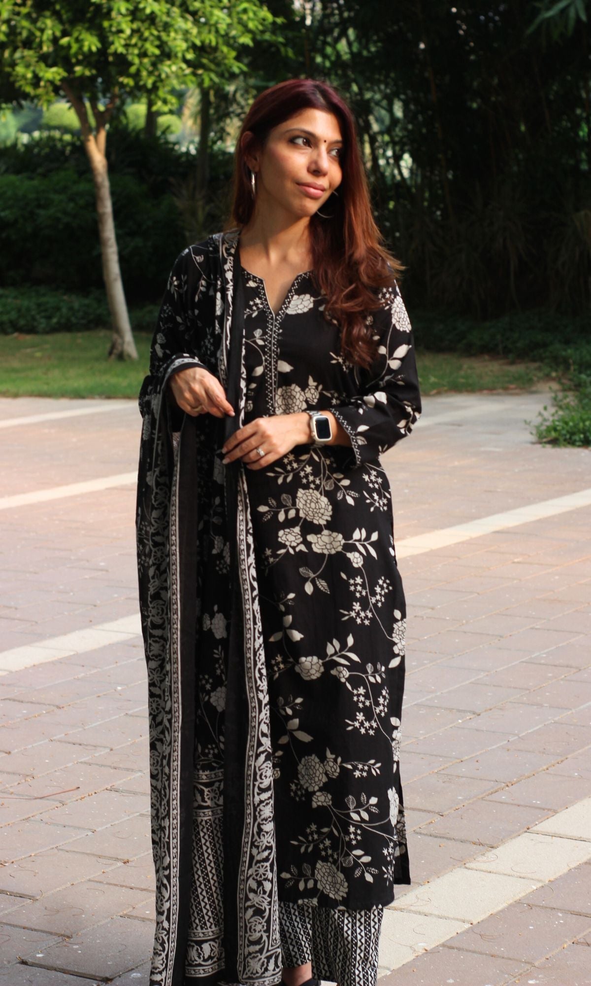 Cotton Black Printed Suit Set with Cotton Mul Printed Dupatta - Baareeki