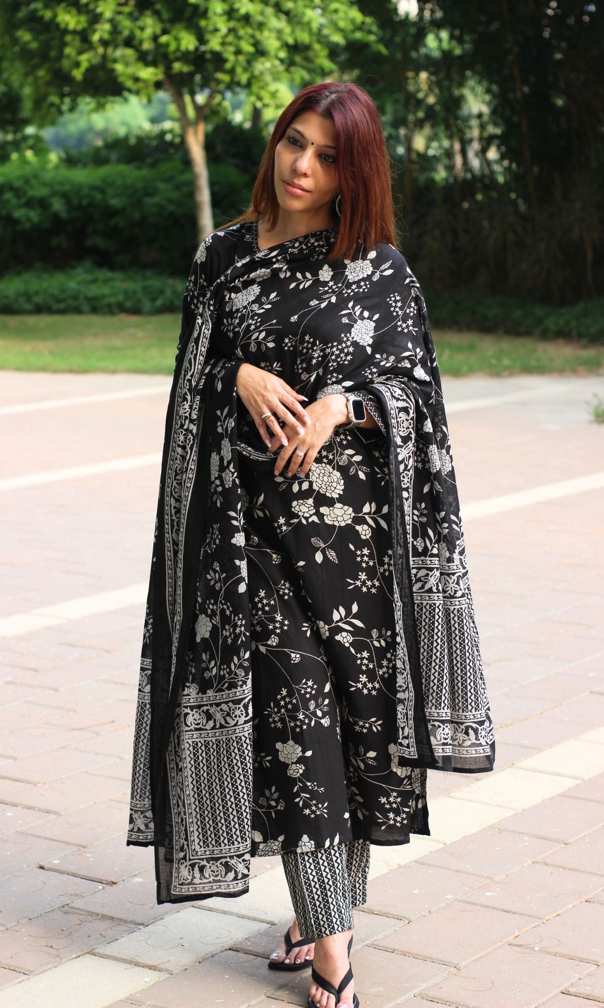 Cotton Black Printed Suit Set with Cotton Mul Printed Dupatta - Baareeki