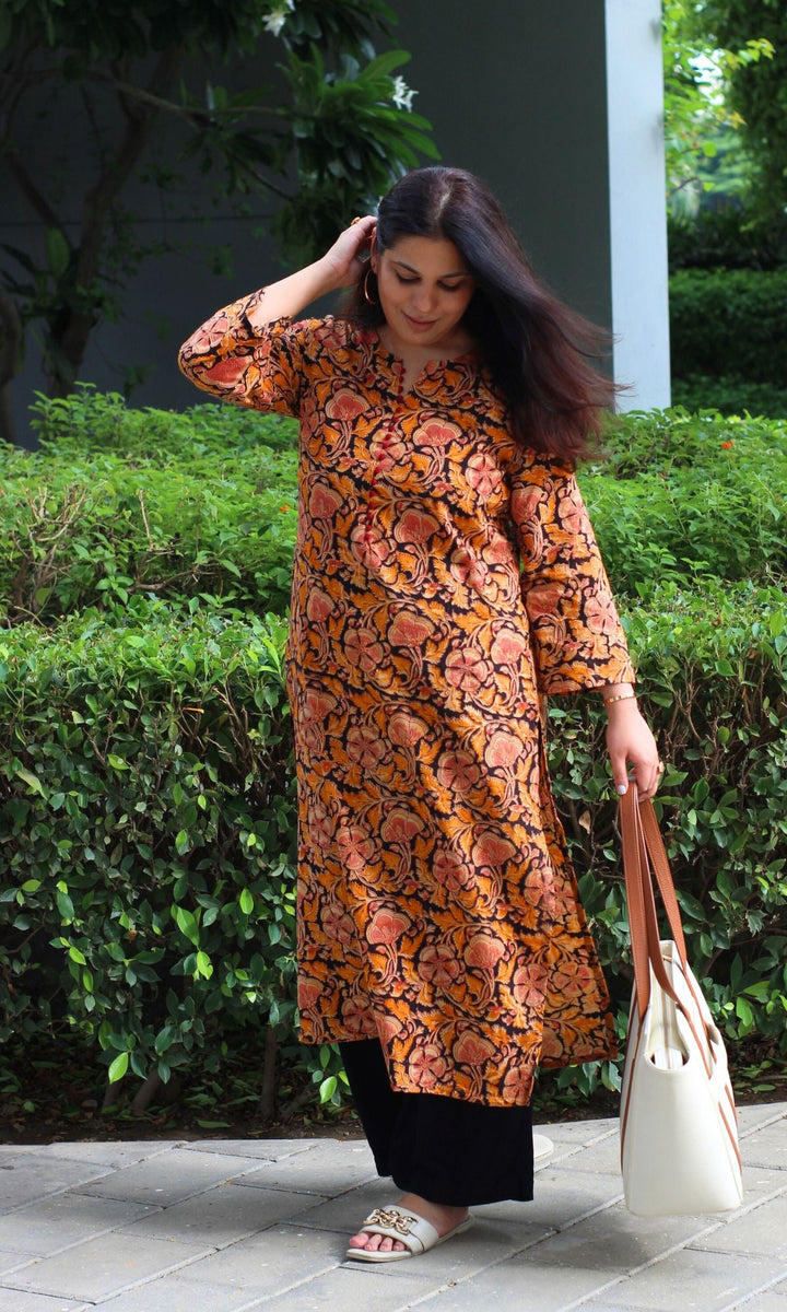 Pink - Kalamkari Printed Cotton Kaftan Kurta 15