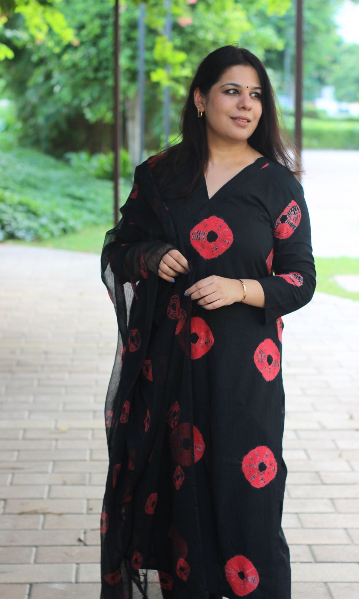 Cotton Black Shibori Suit Set with Kota Doria Dupatta - Baareeki