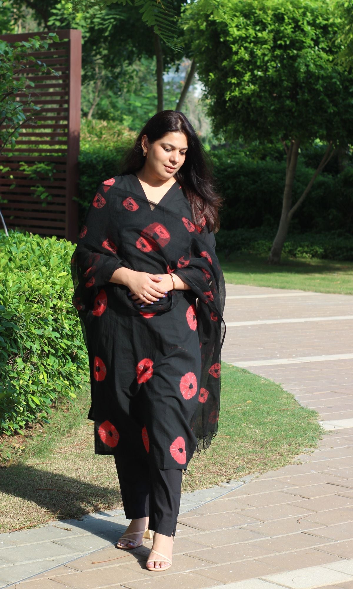 Cotton Black Shibori Suit Set with Kota Doria Dupatta - Baareeki