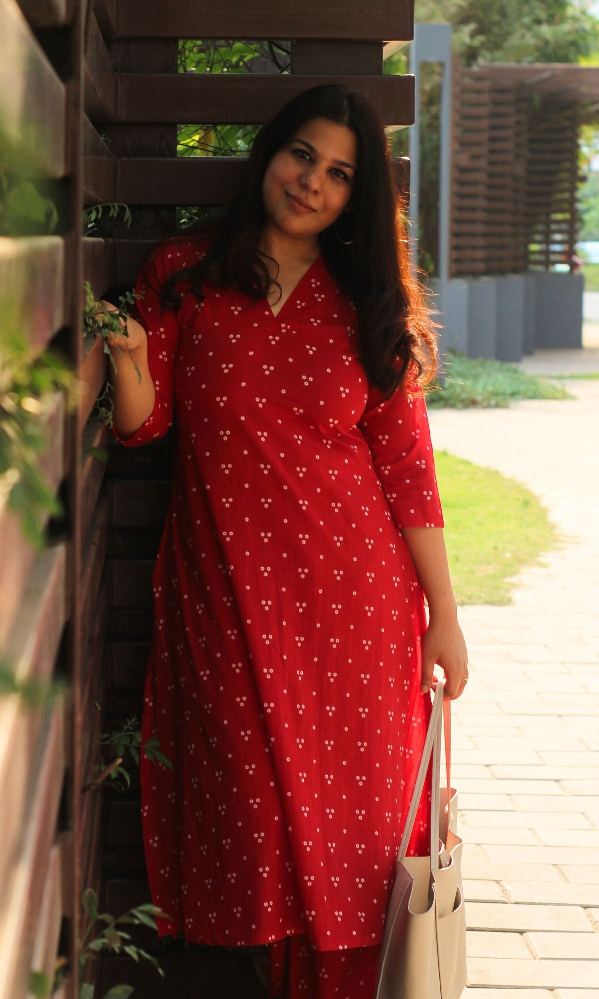 Cotton Block Print Rasberry A-line Kurta and Pants – Baareeki