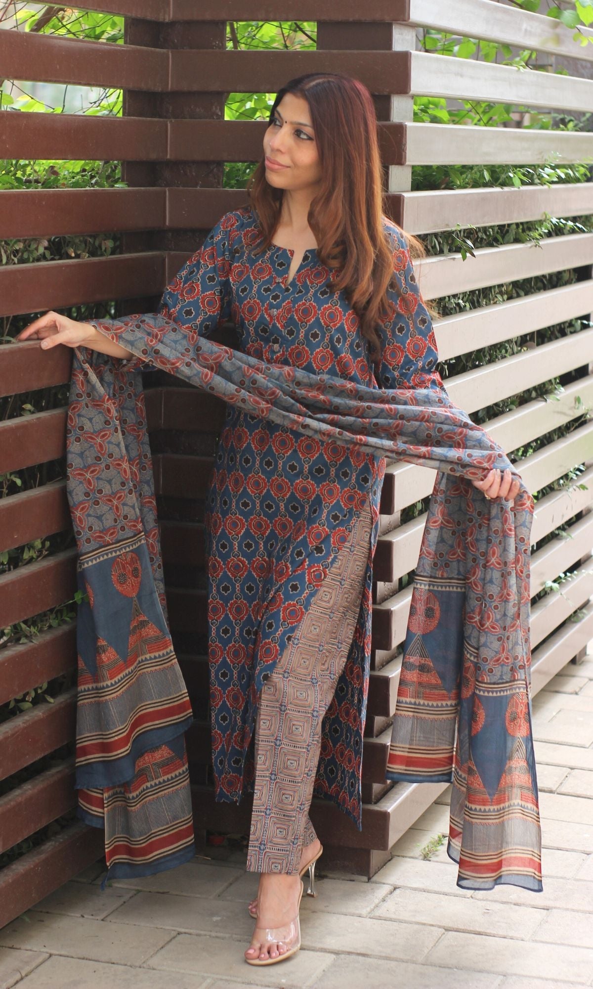 Cotton Block Print Royal Blue Suit Set with Cotton Printed Dupatta - Baareeki