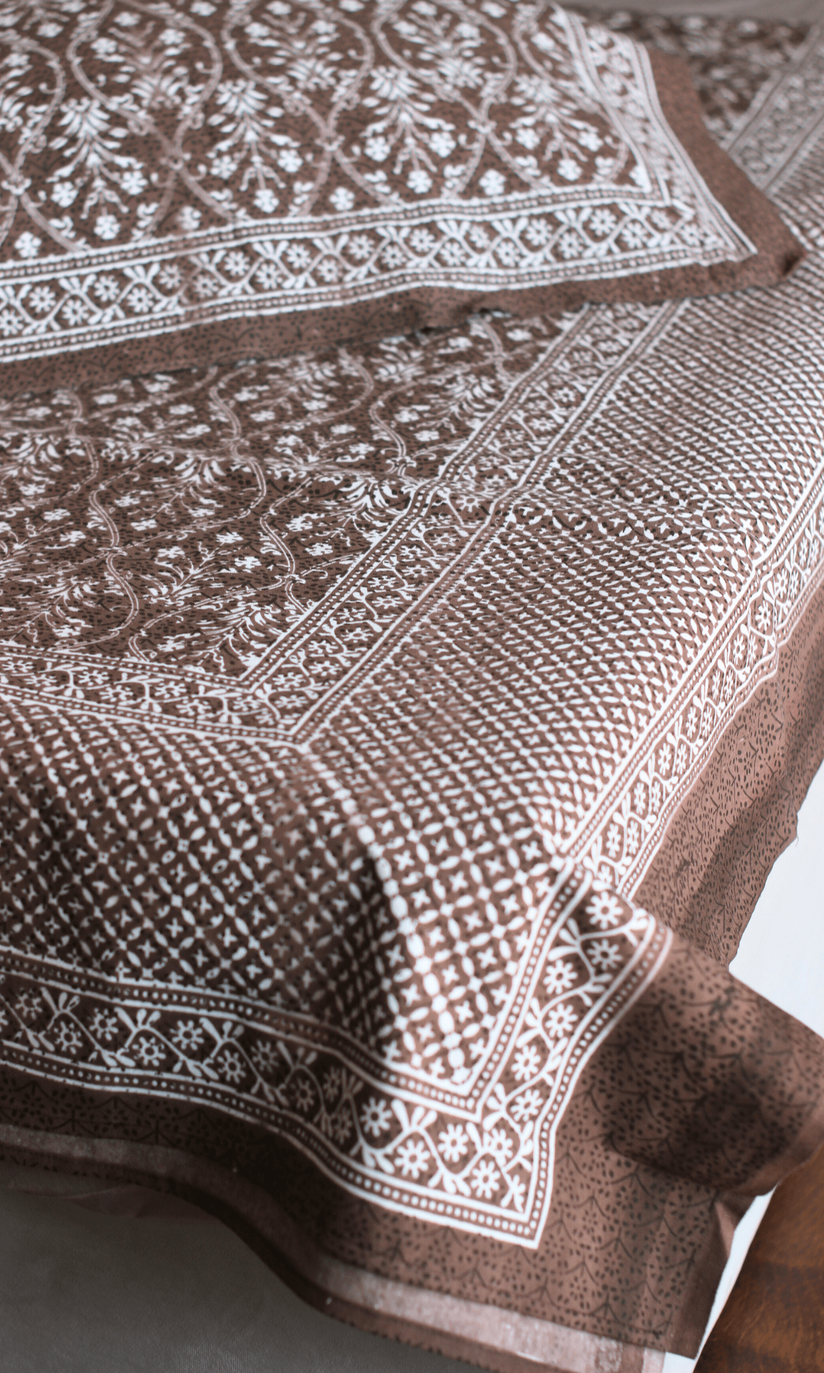 Cotton Block Printed Brown King Size Bedsheet with 2 Pillow Covers - Baareeki