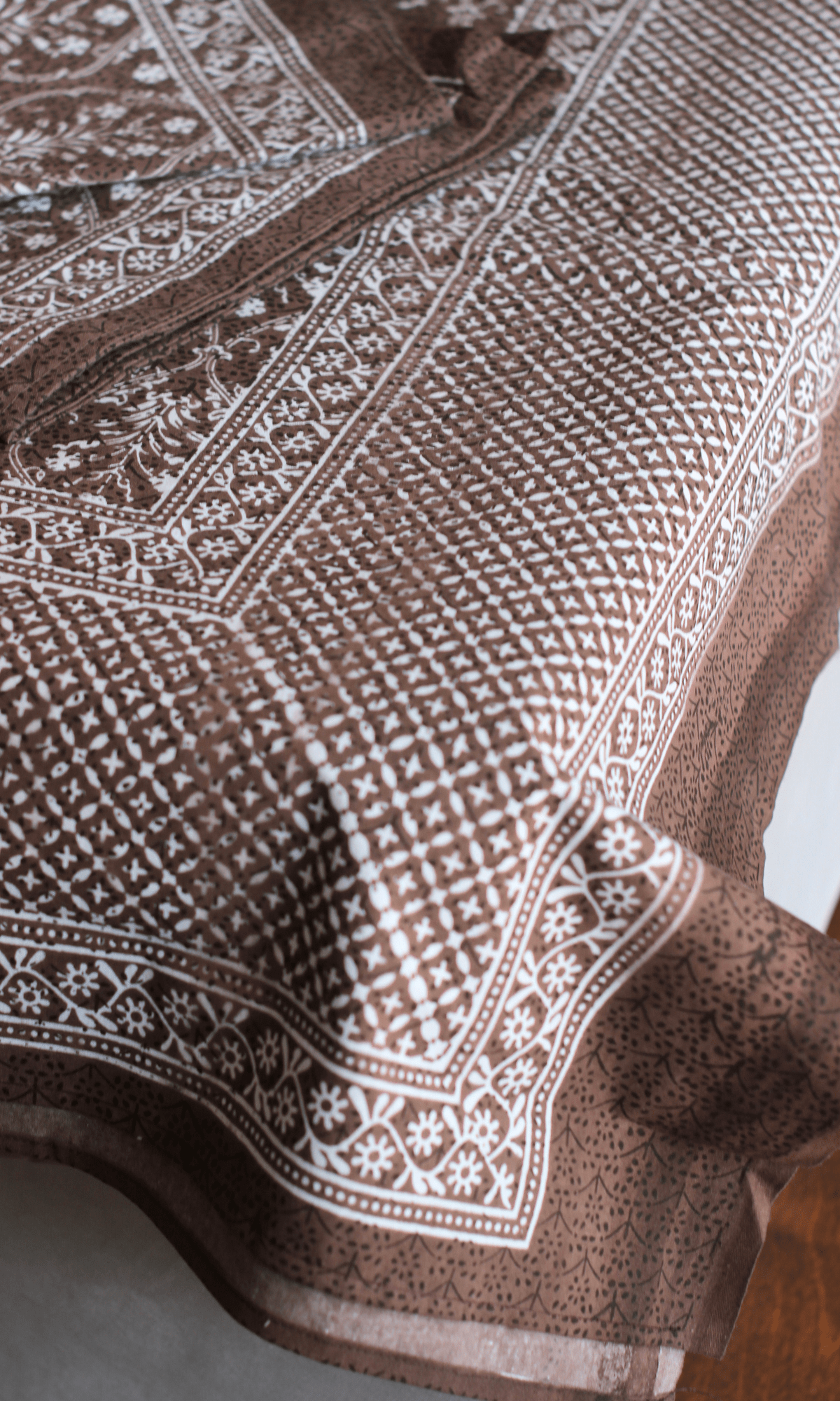 Cotton Block Printed Brown King Size Bedsheet with 2 Pillow Covers - Baareeki