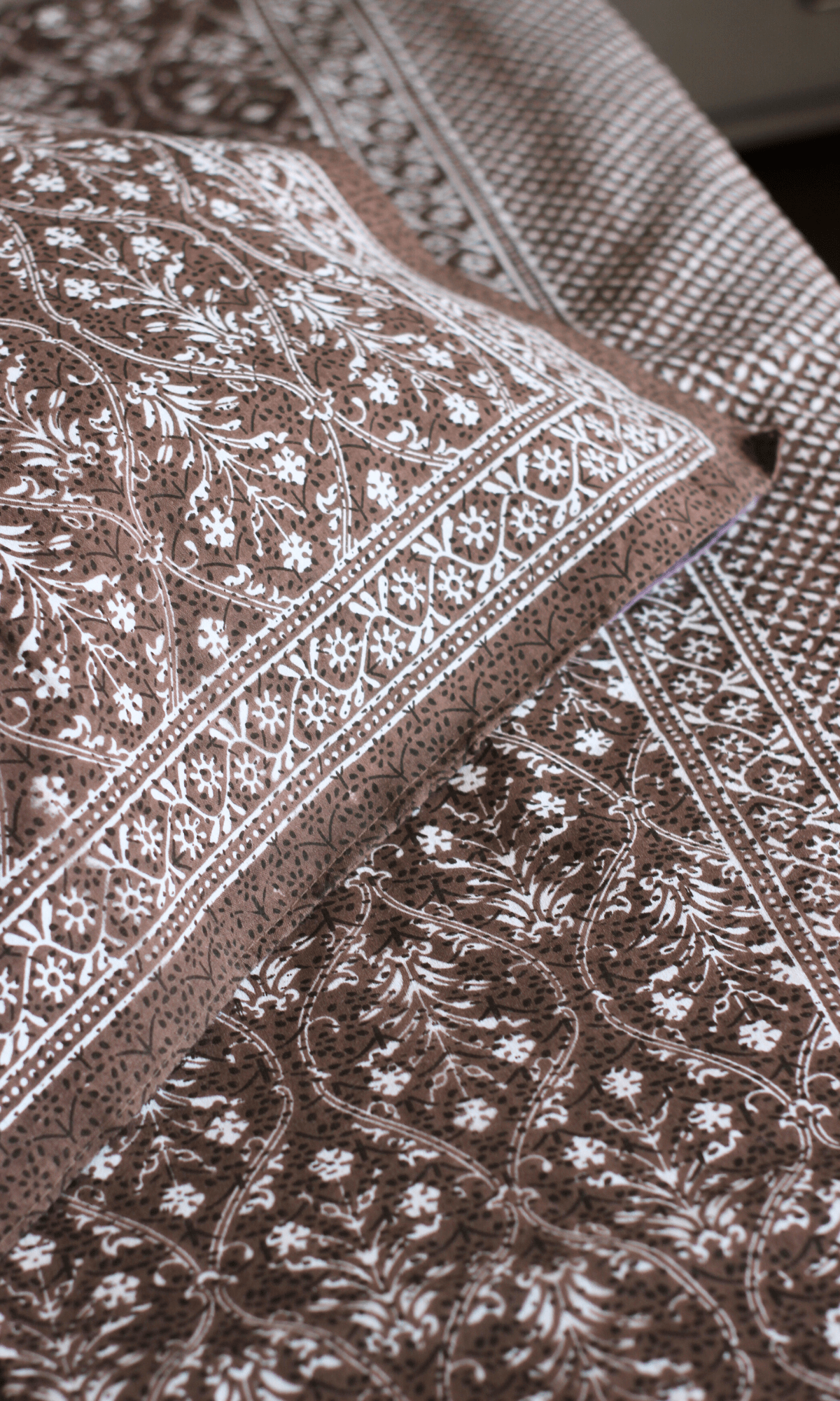 Cotton Block Printed Brown King Size Bedsheet with 2 Pillow Covers - Baareeki
