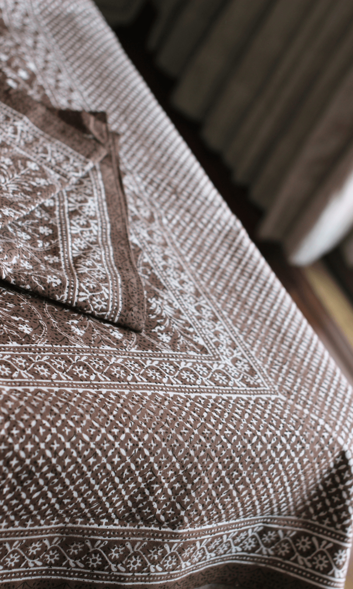 Cotton Block Printed Brown King Size Bedsheet with 2 Pillow Covers - Baareeki