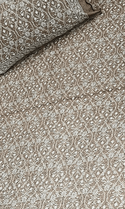 Cotton Block Printed Brown King Size Bedsheet with 2 Pillow Covers - Baareeki