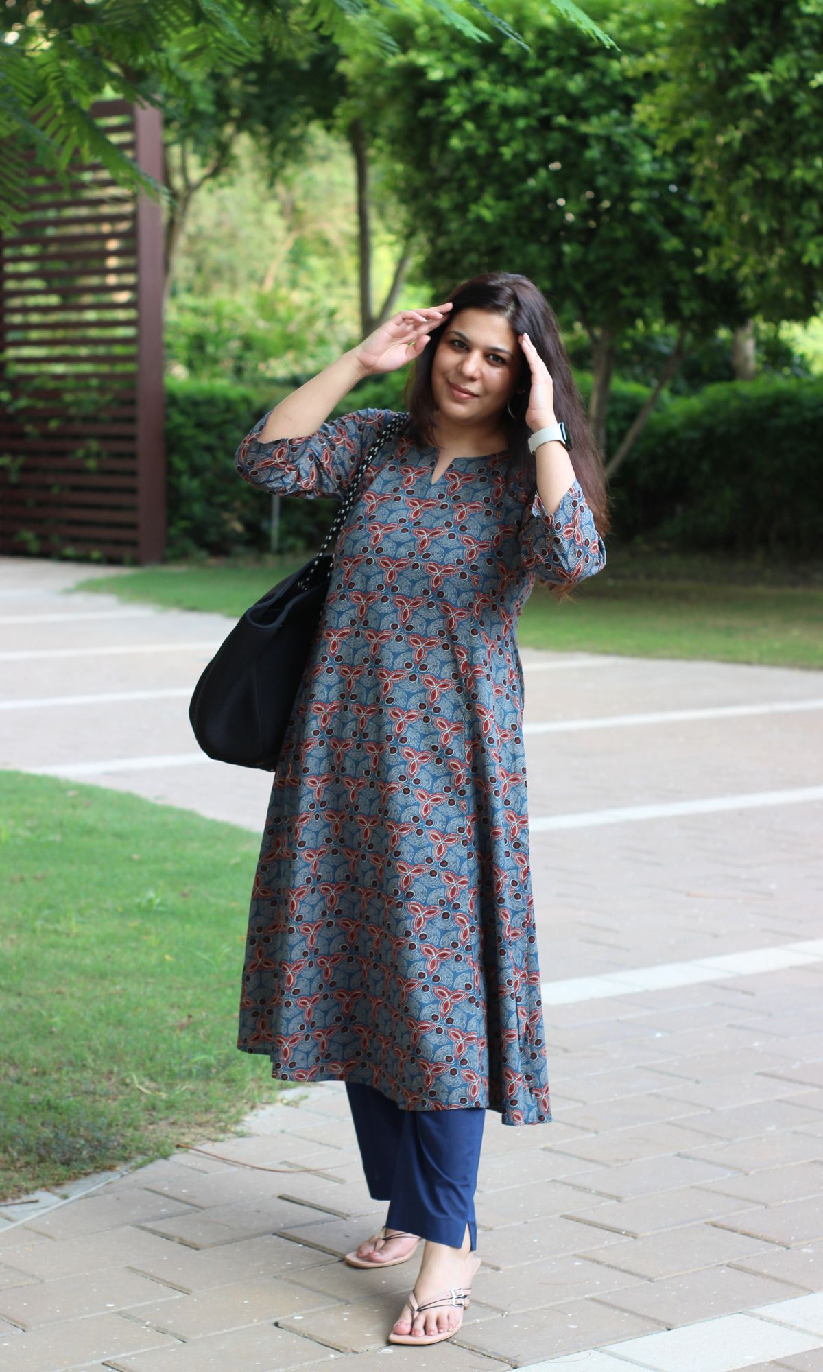 Cotton Blue Ajrakh Print Kali Kurta - Baareeki