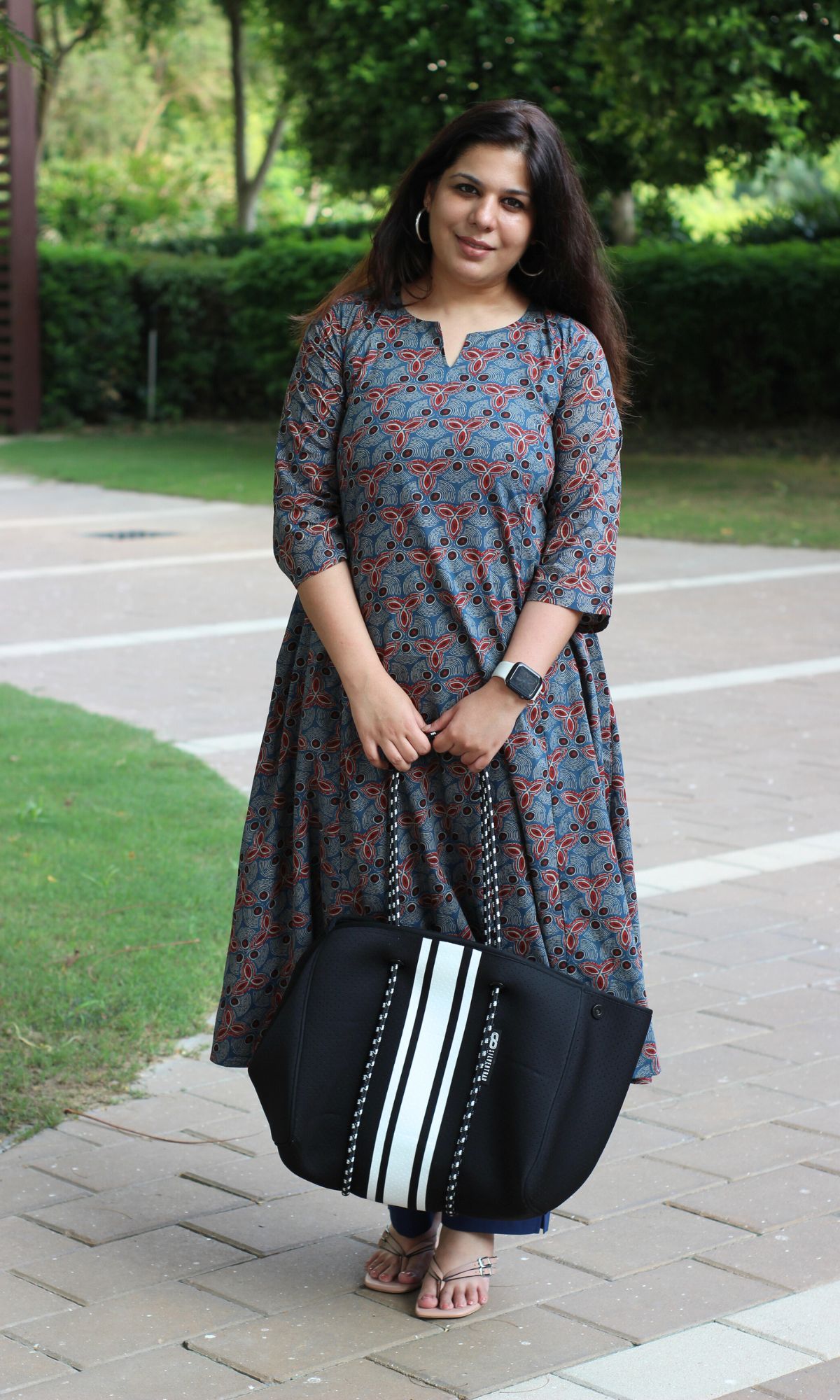 Cotton Blue Ajrakh Print Kali Kurta - Baareeki