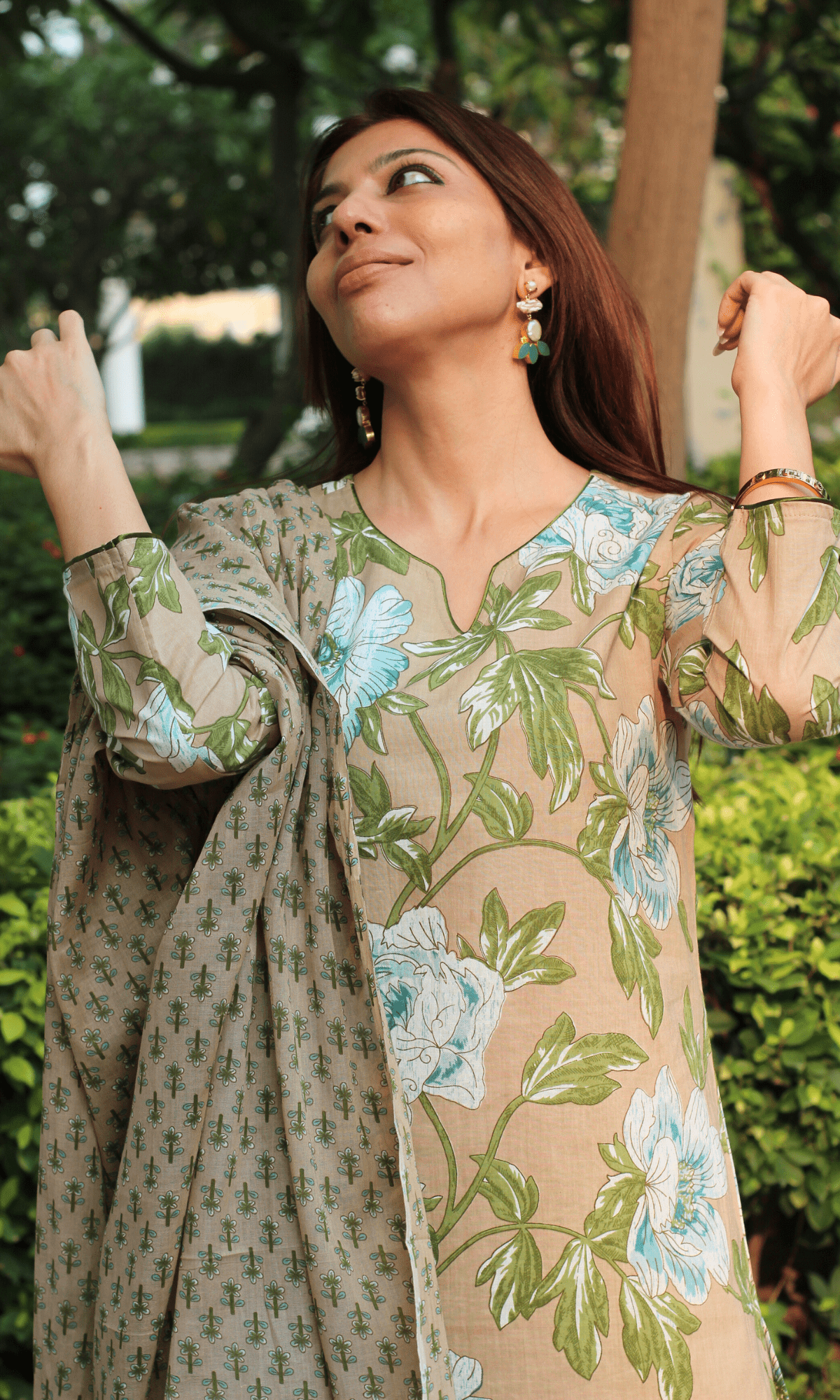 Cotton Caramel Bloom Print Suit with Cotton Printed Dupatta - Baareeki