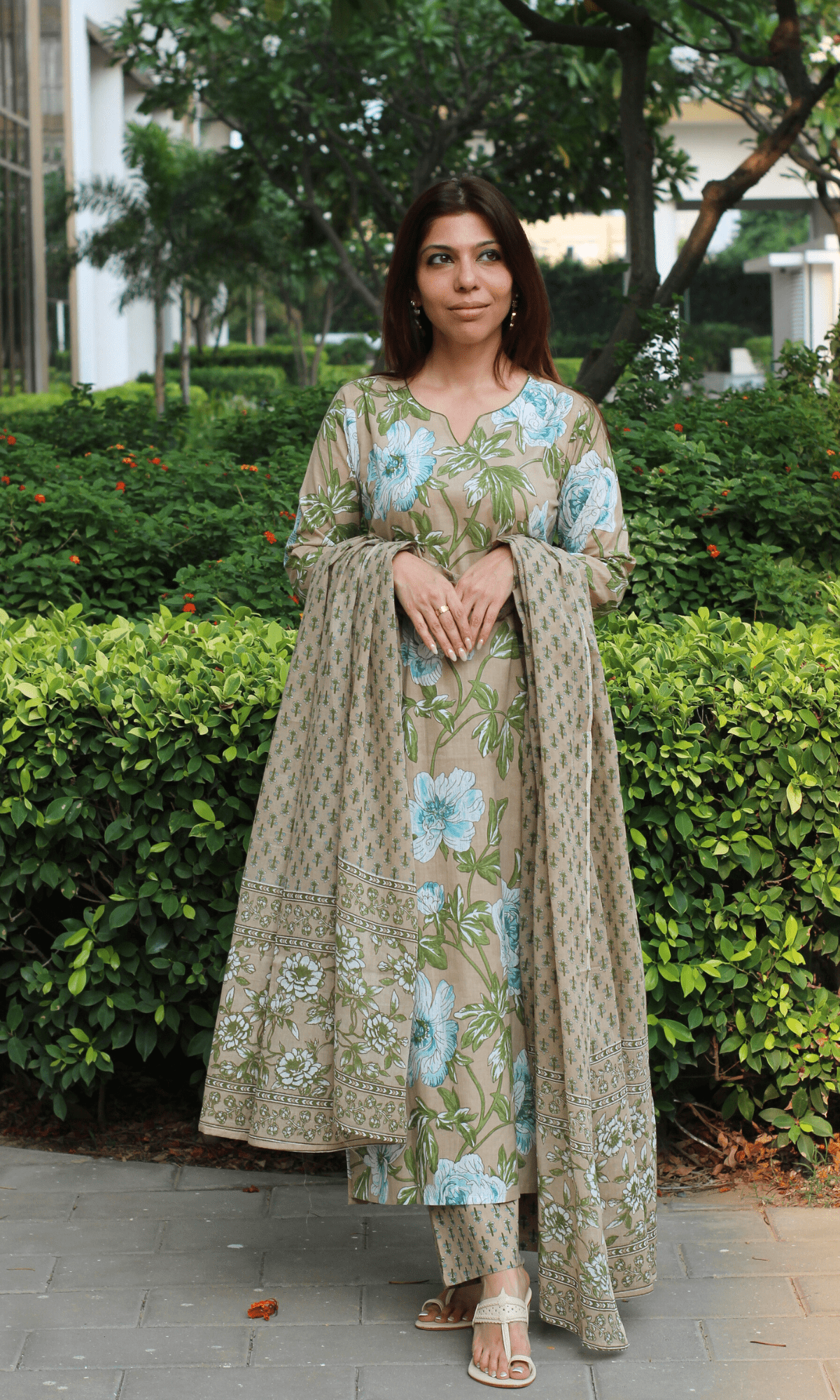 Cotton Caramel Bloom Print Suit with Cotton Printed Dupatta - Baareeki