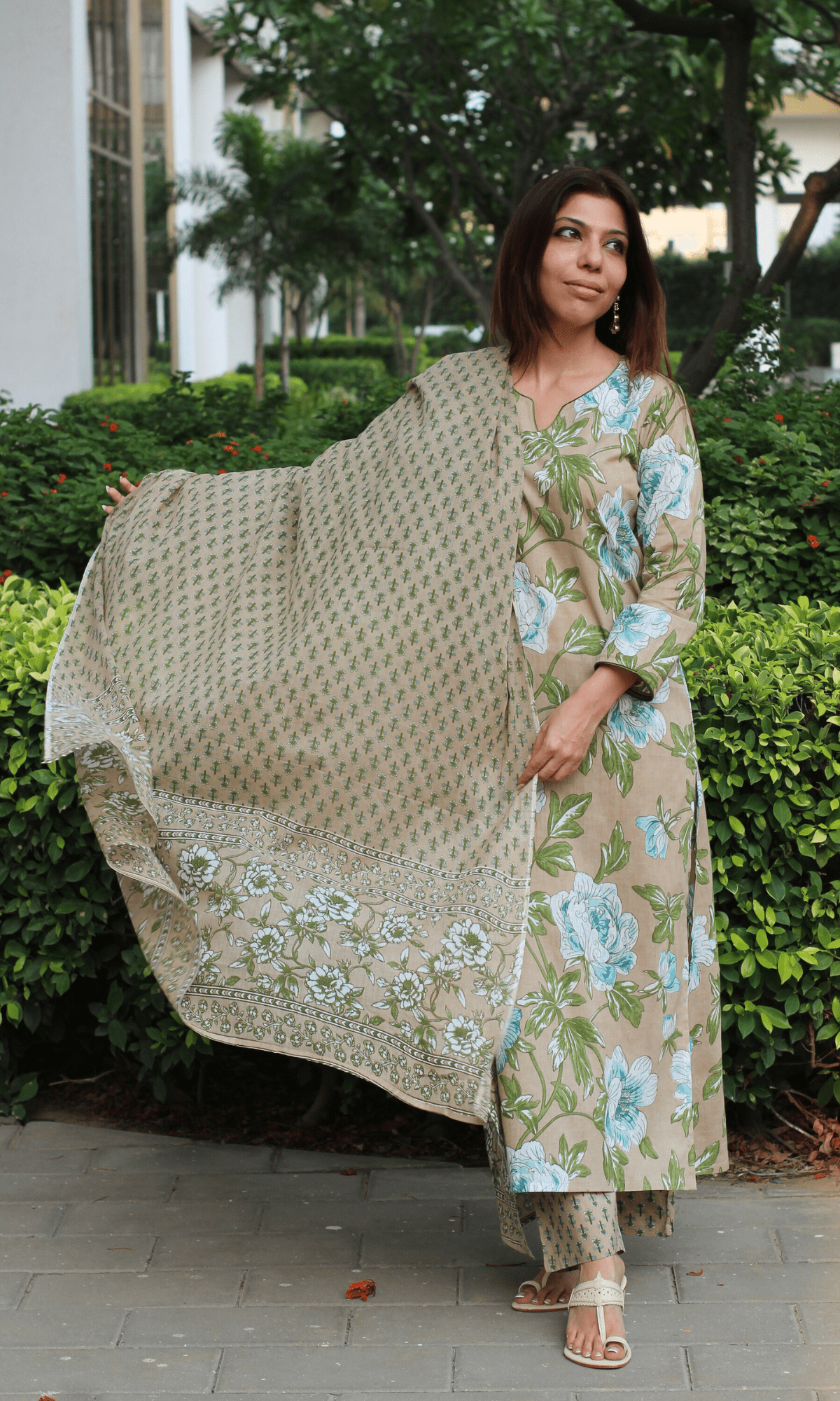 Cotton Caramel Bloom Print Suit with Cotton Printed Dupatta - Baareeki
