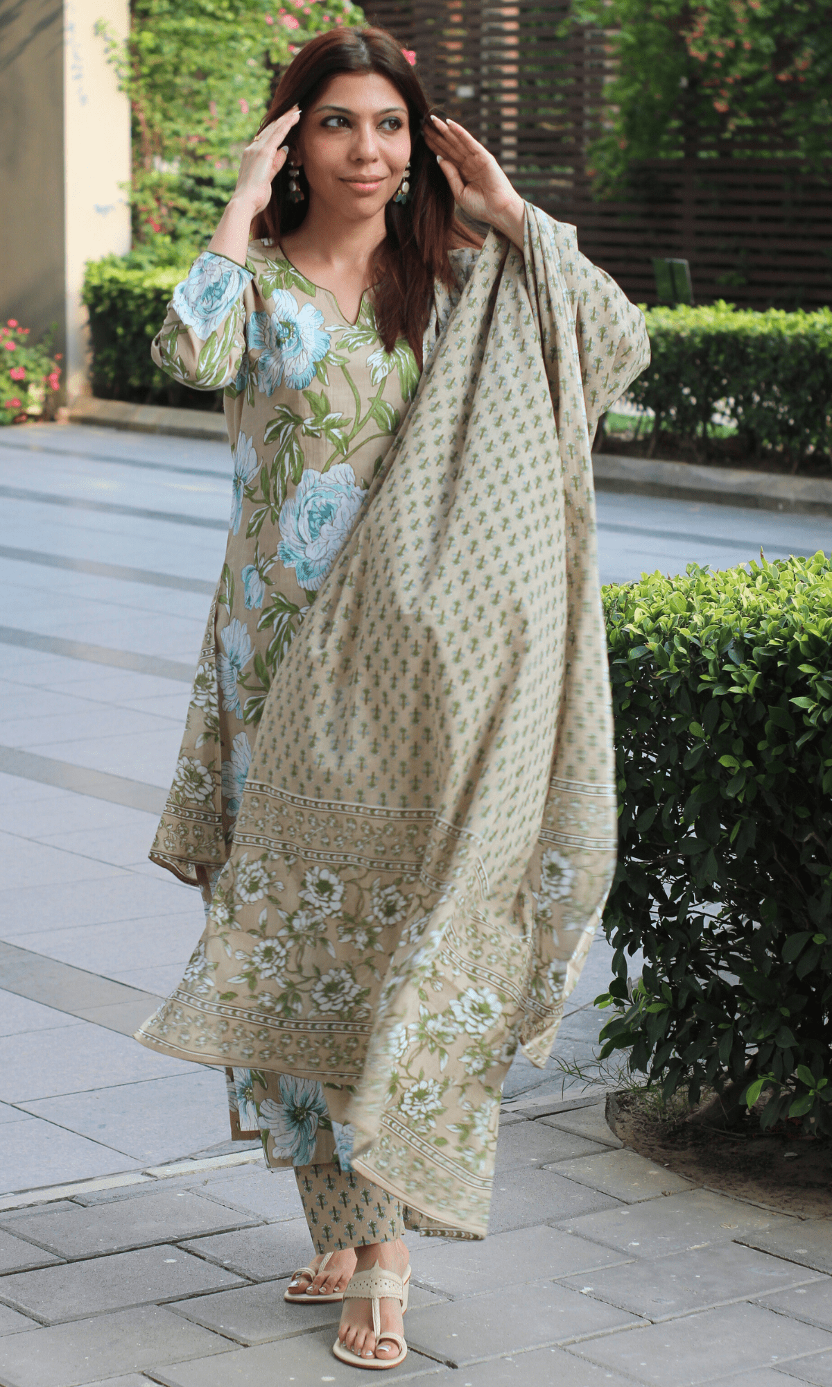 Cotton Caramel Bloom Print Suit with Cotton Printed Dupatta - Baareeki