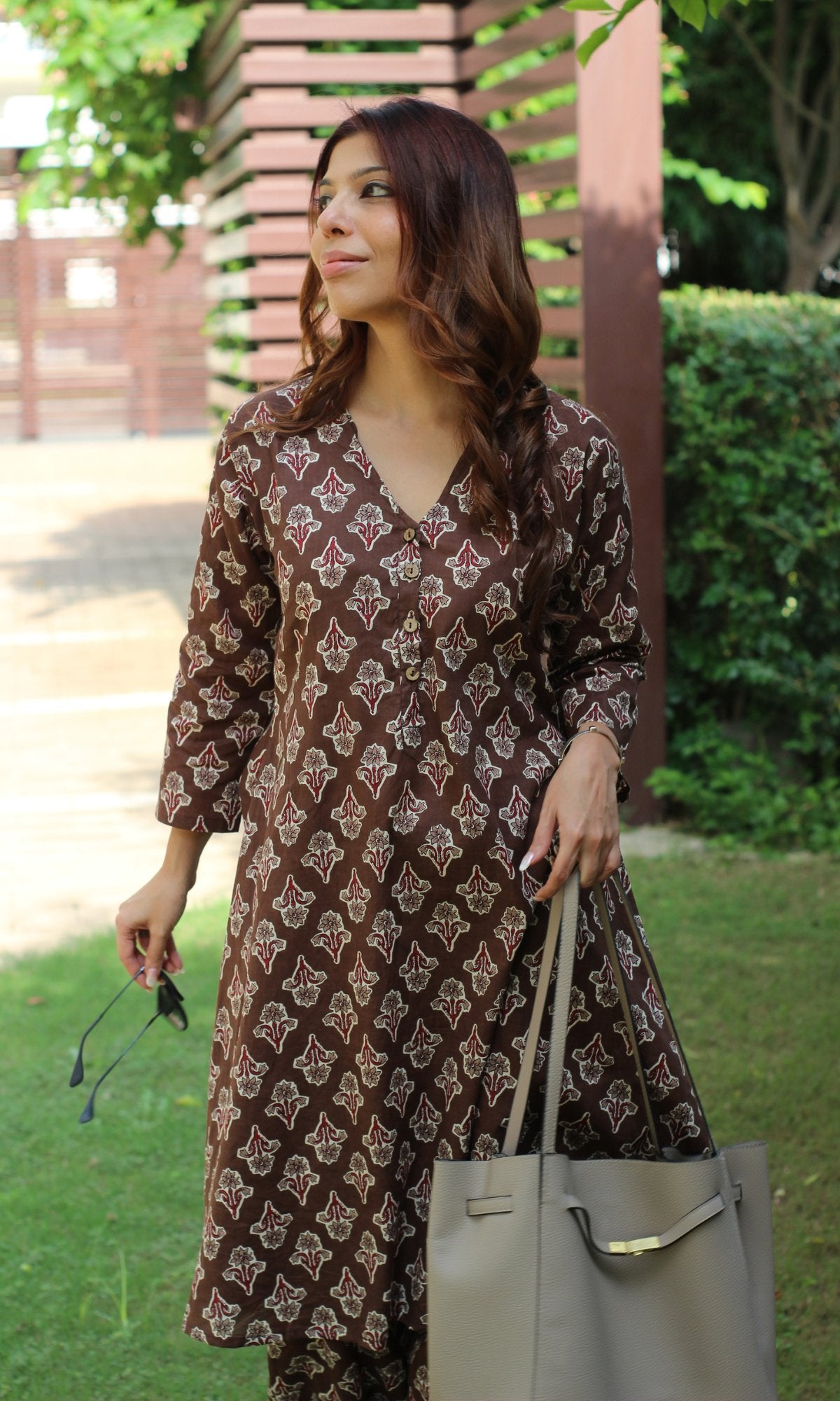 Cotton Chocolate Brown A - Line Kurta with Pathani Pants - Baareeki