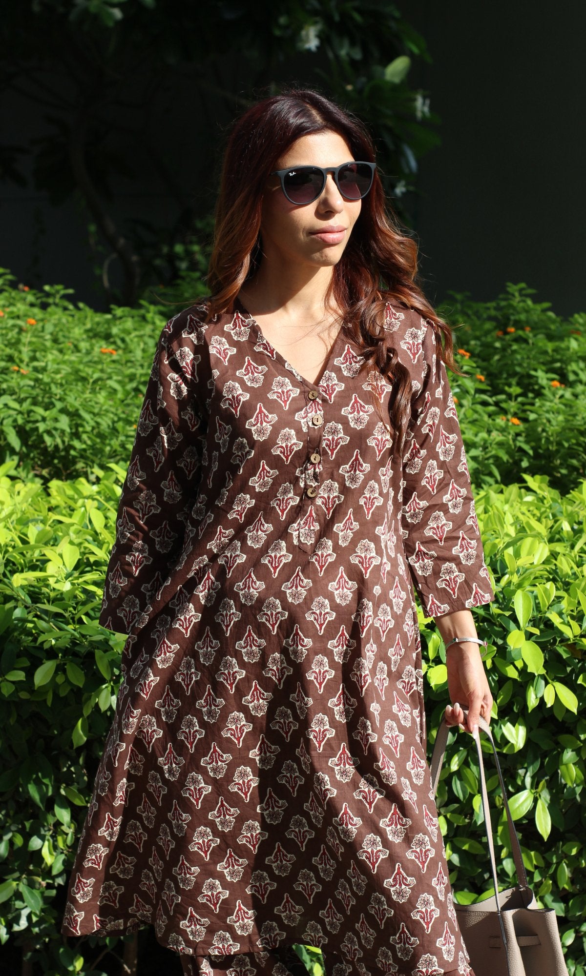 Cotton Chocolate Brown A - Line Kurta with Pathani Pants - Baareeki