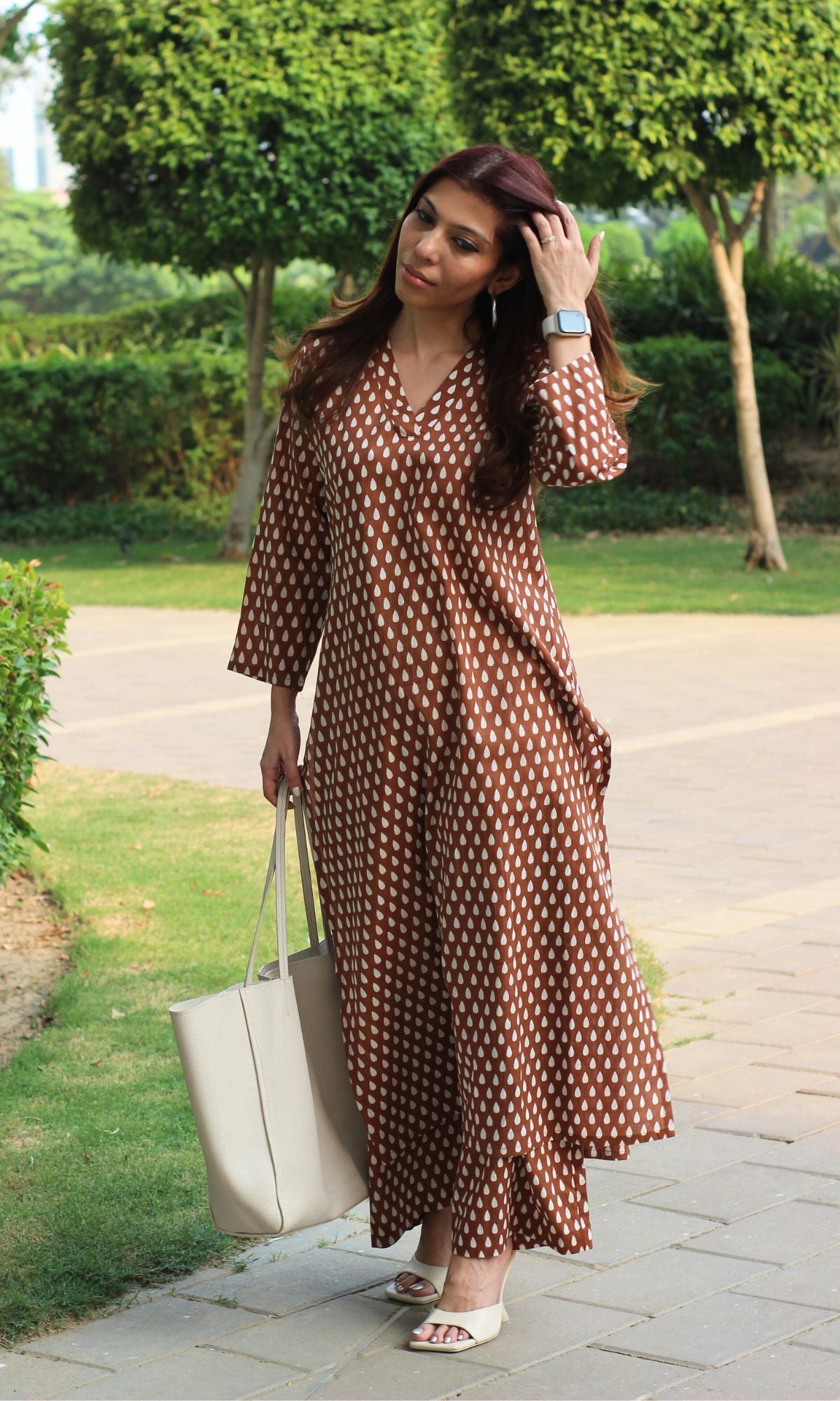 Cotton Coffee Printed A-line Kurta and Plazo Set - Baareeki