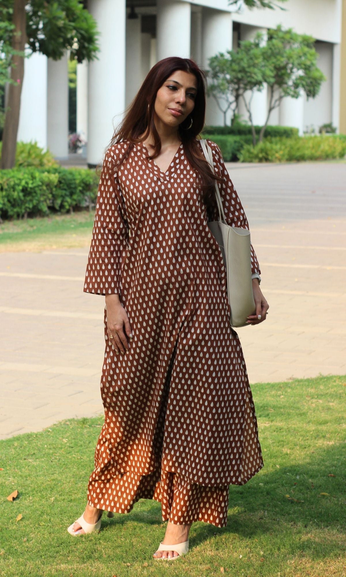 Cotton Coffee Printed A-line Kurta and Plazo Set - Baareeki